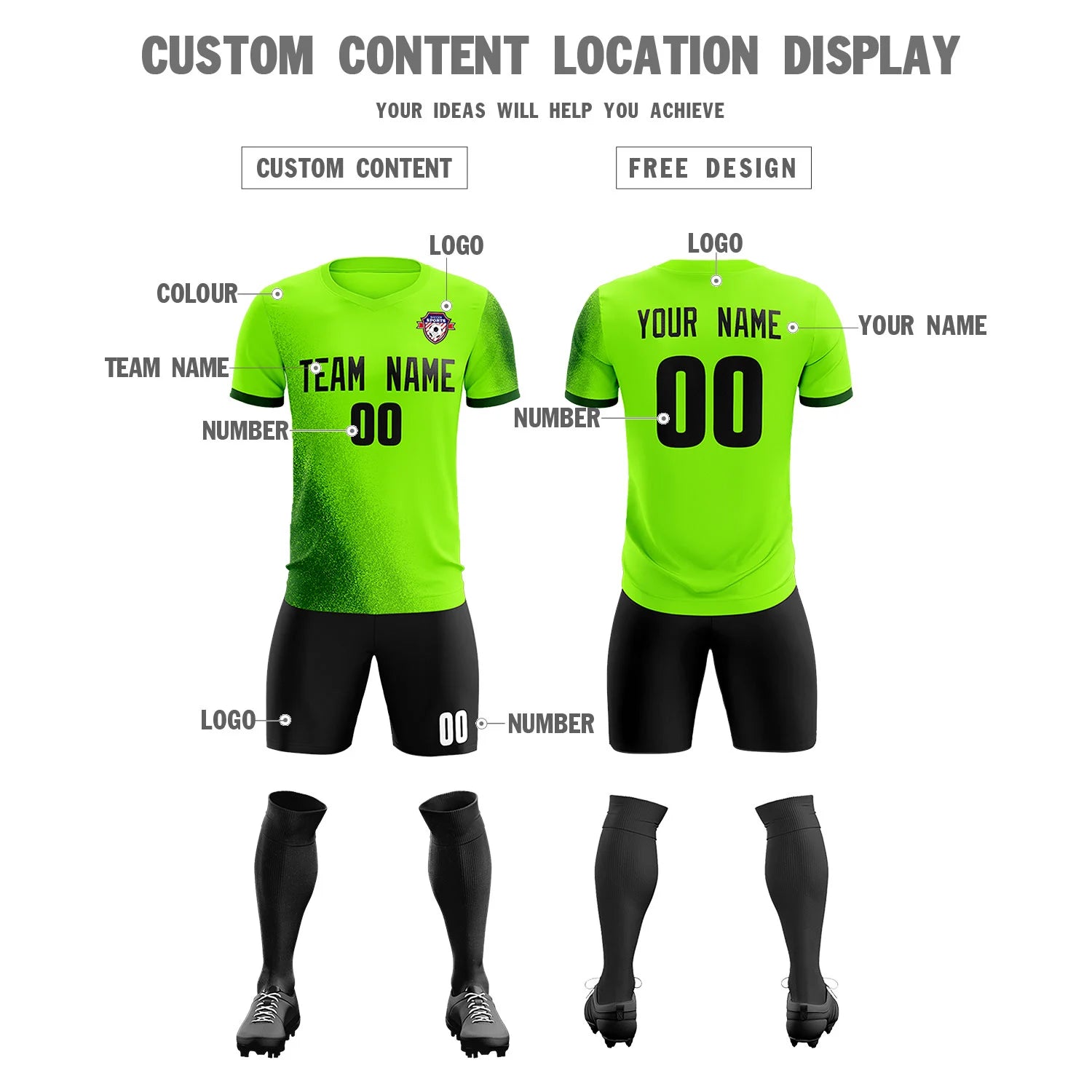 Custom Neon Green Green Outdoor Sport Soccer Sets Jersey