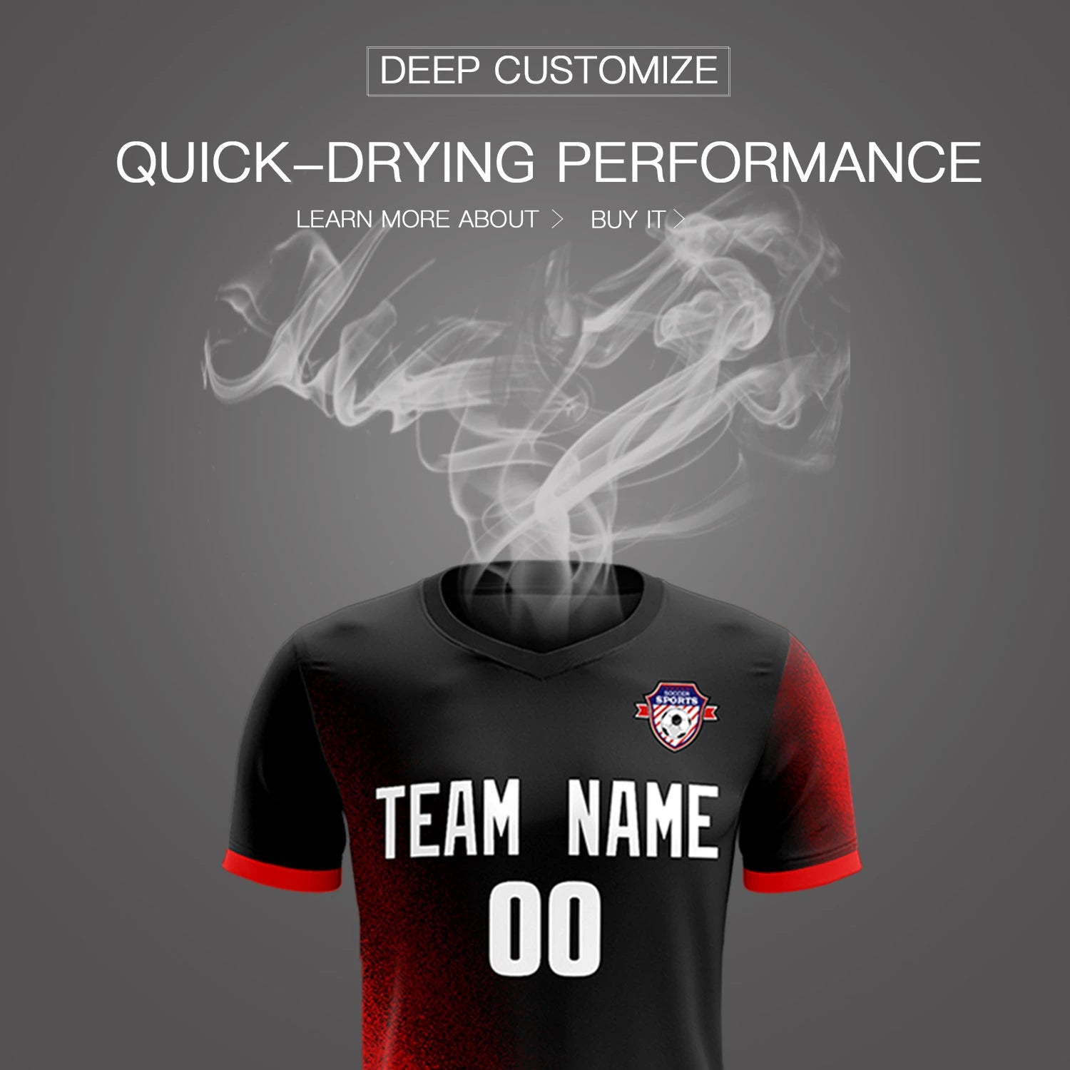 Custom Black Red Outdoor Sport Soccer Sets Jersey