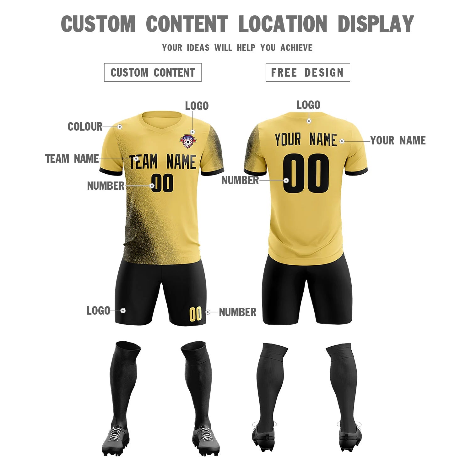 Custom Khaki Black Outdoor Sport Soccer Sets Jersey