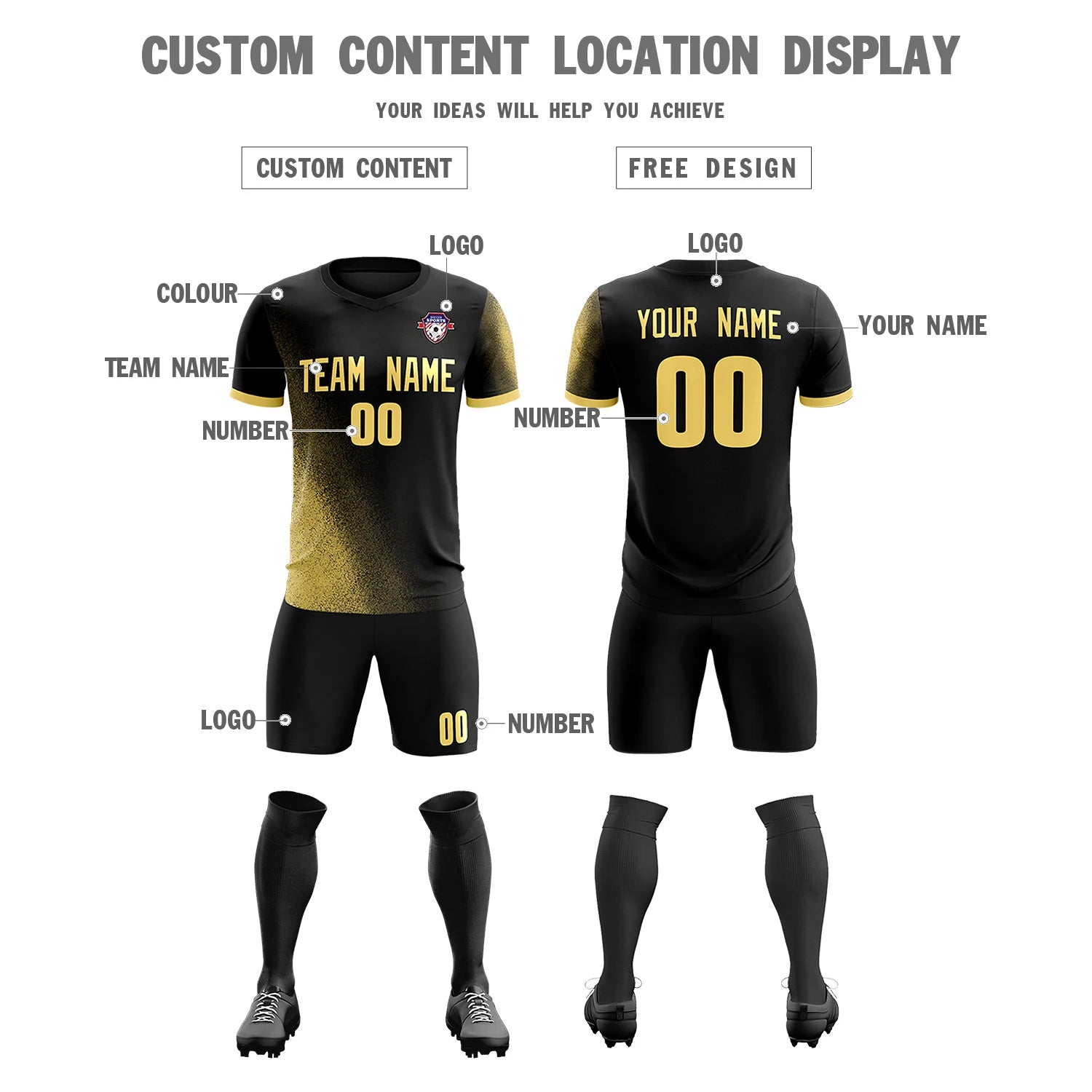 Custom Black Khaki Outdoor Sport Soccer Sets Jersey