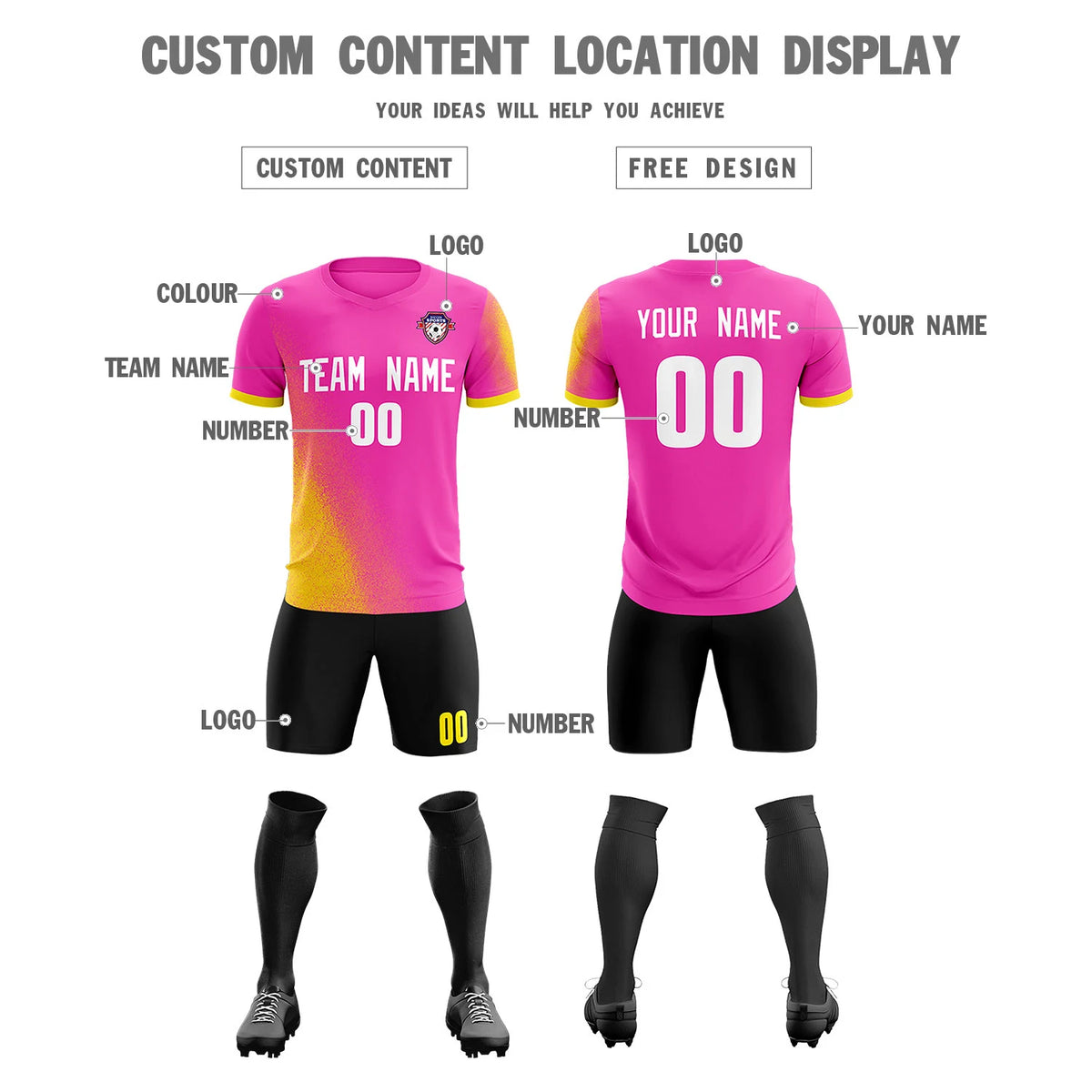 Custom Pink Gold01 Outdoor Sport Soccer Sets Jersey