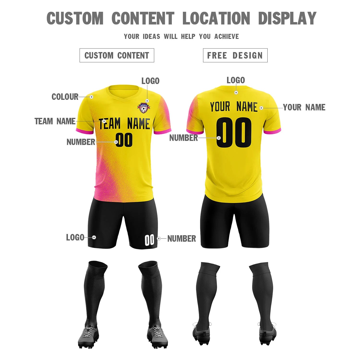 Custom Gold01 Pink Outdoor Sport Soccer Sets Jersey