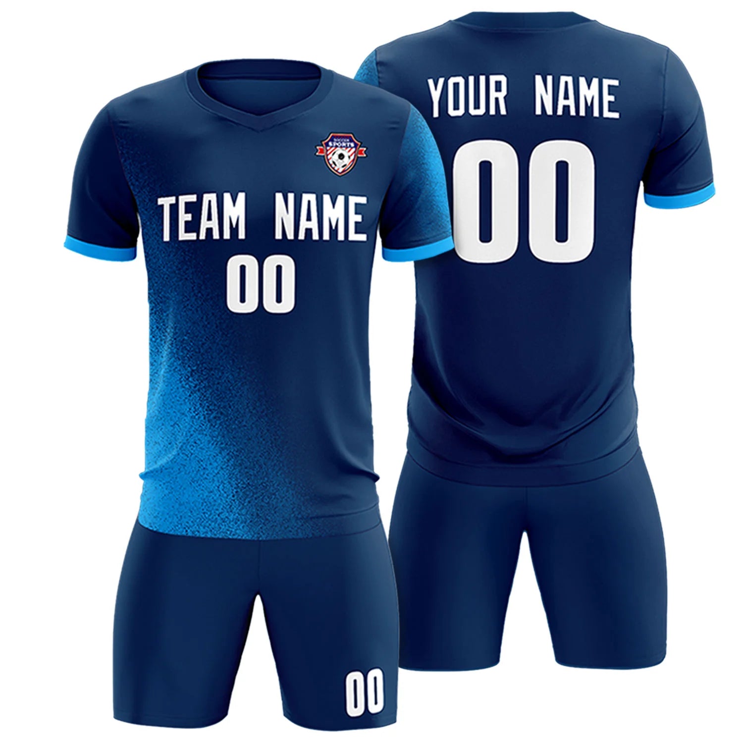 Custom Navy Powder Blue Outdoor Sport Soccer Sets Jersey