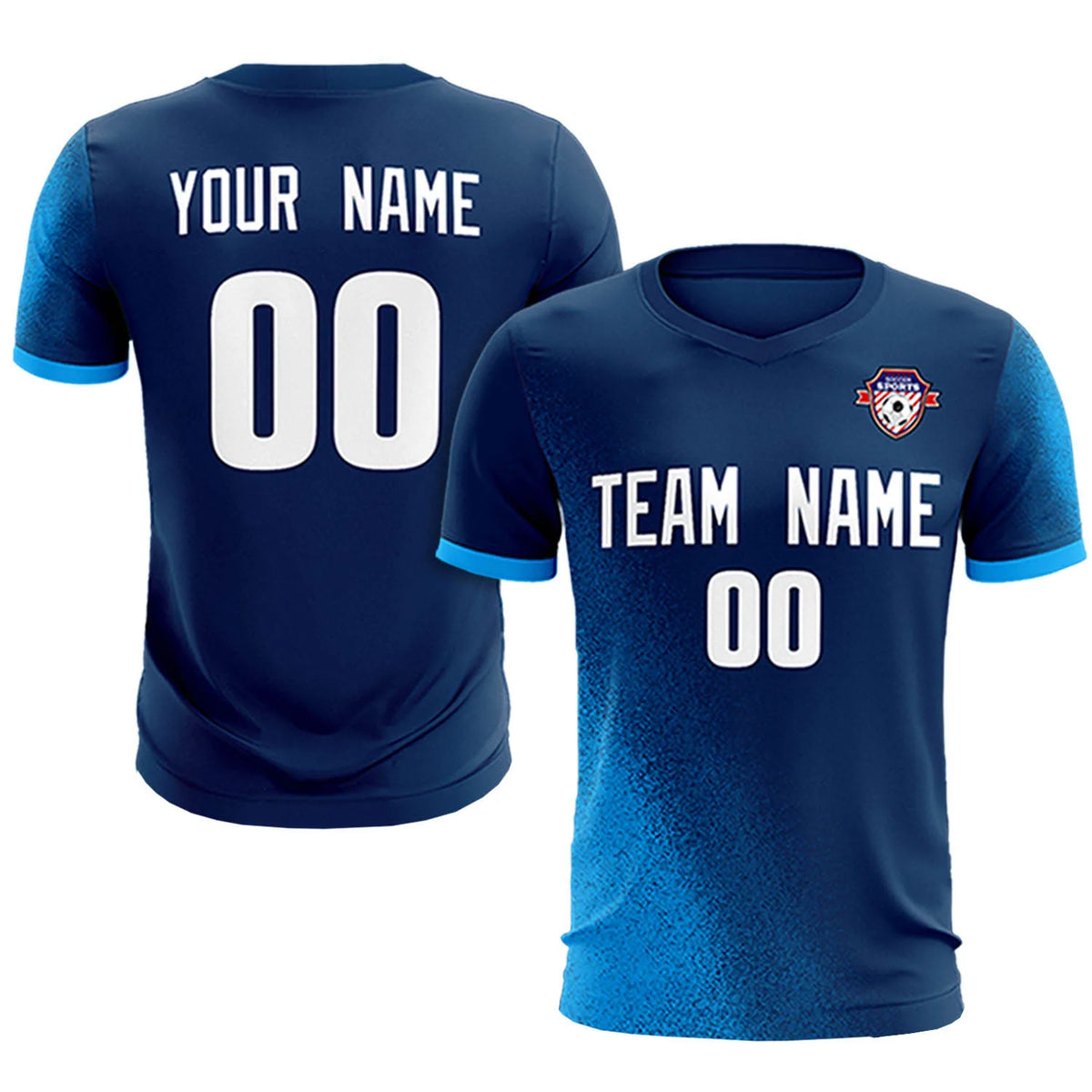 Custom Navy Powder Blue Outdoor Sport Soccer Sets Jersey