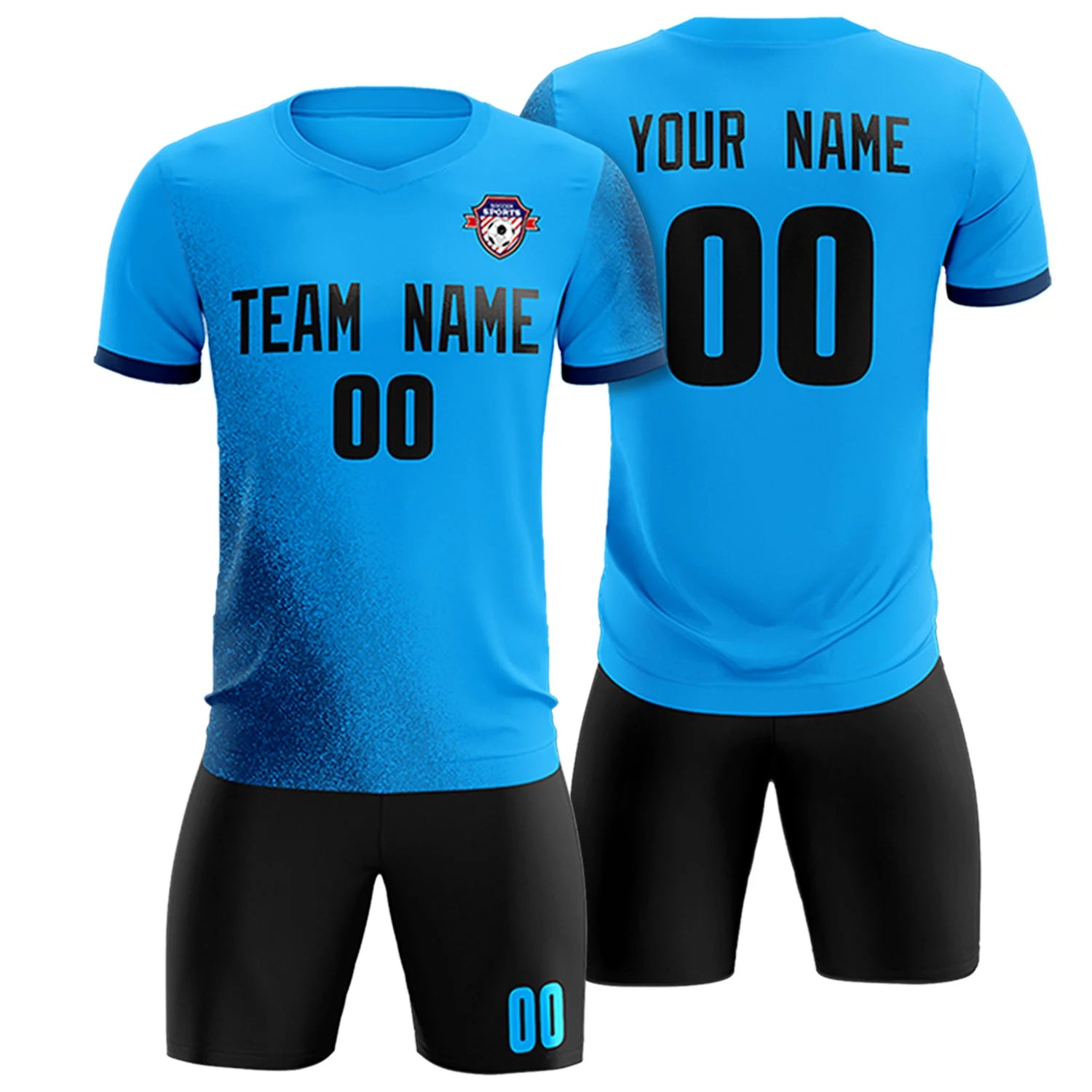Custom Powder Blue Navy Outdoor Sport Soccer Sets Jersey