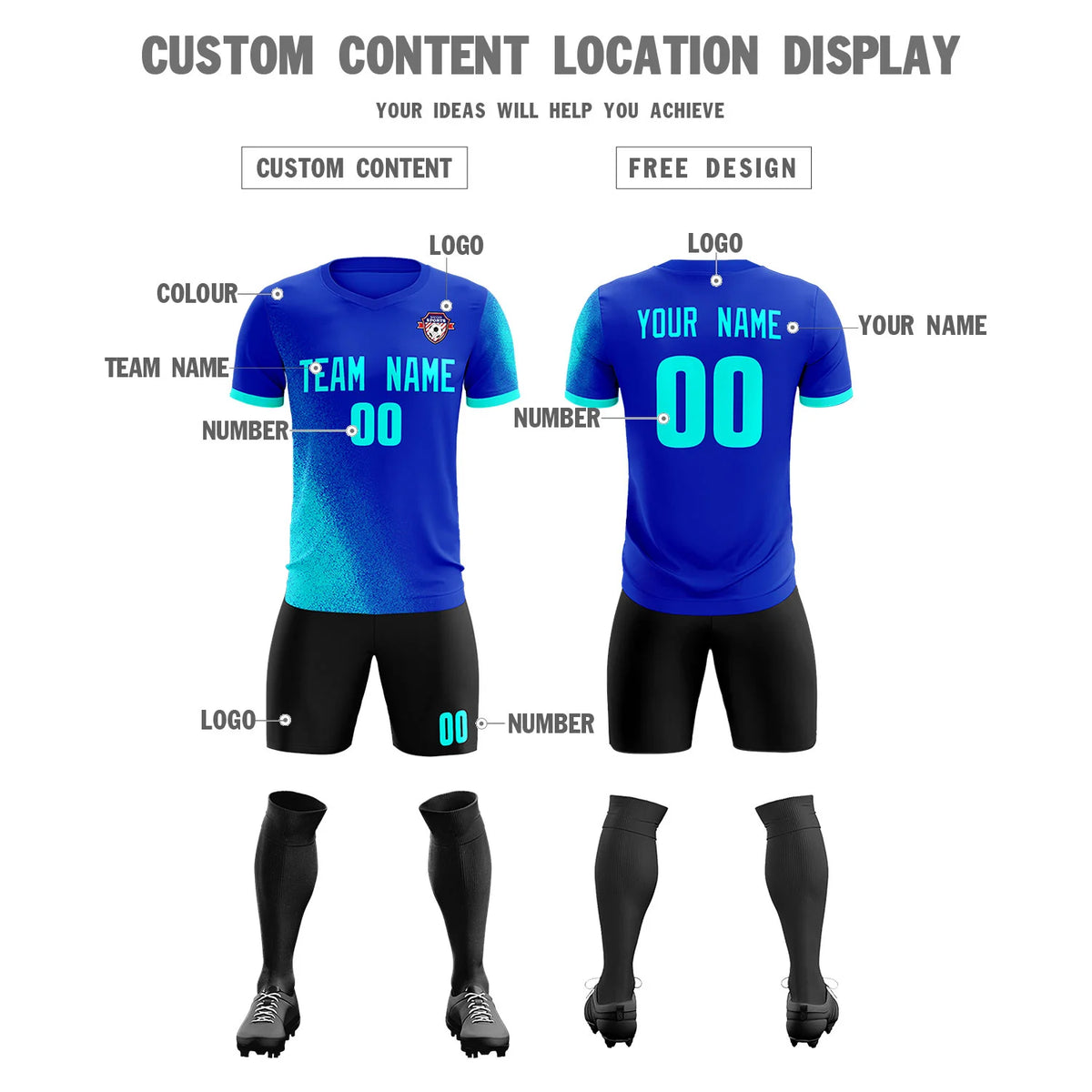 Custom Royal Blue Blue Outdoor Sport Soccer Sets Jersey