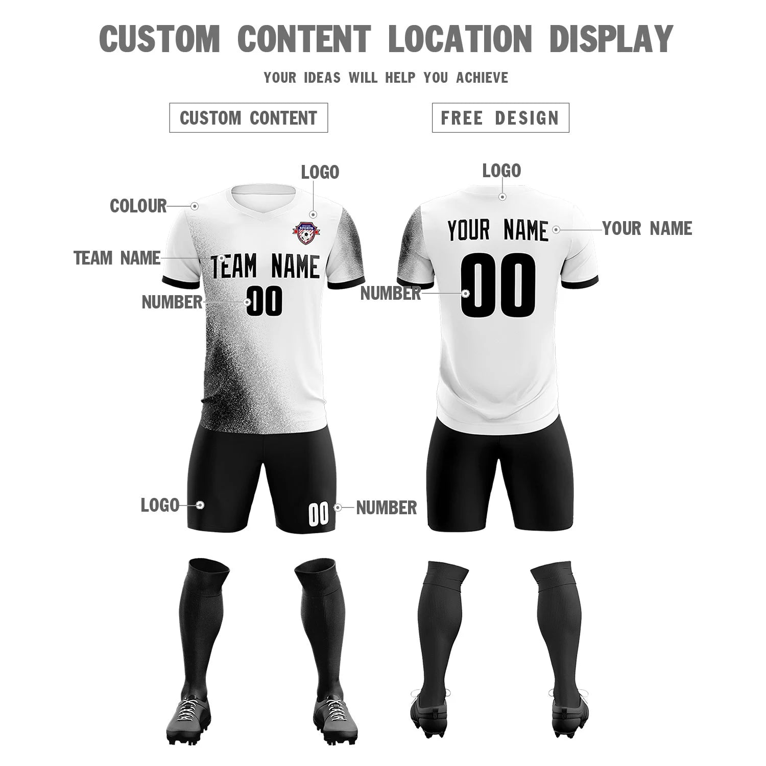 Custom White Black Outdoor Sport Soccer Sets Jersey