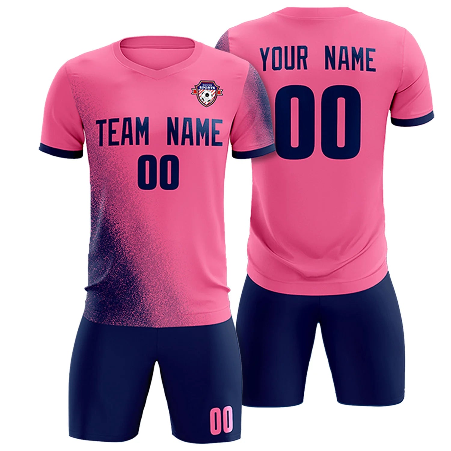 Custom Pink Navy Outdoor Sport Soccer Sets Jersey