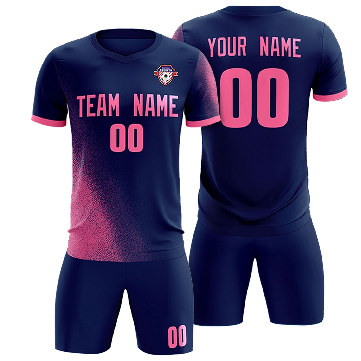 Custom Navy Pink Outdoor Sport Soccer Sets Jersey