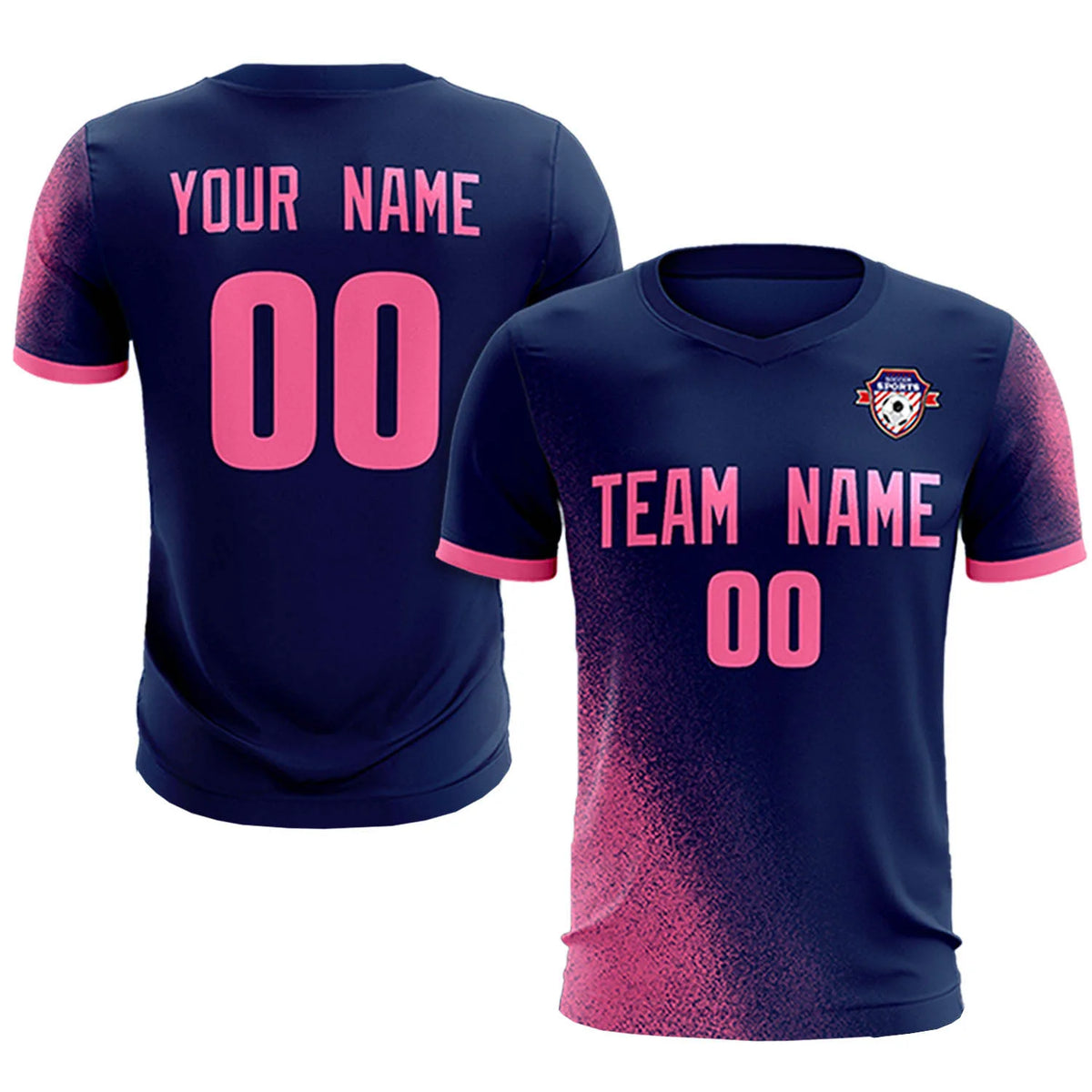 Custom Navy Pink Outdoor Sport Soccer Sets Jersey
