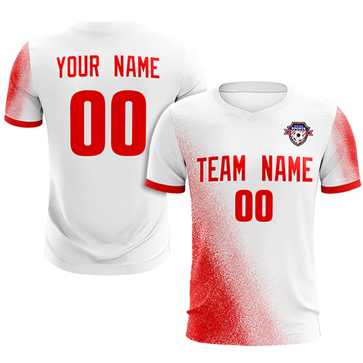 Custom White Red Outdoor Sport Soccer Sets Jersey