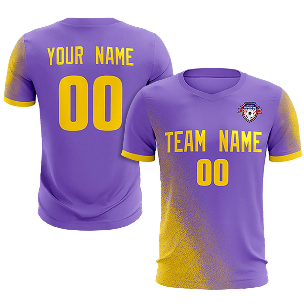 Custom Light Purple Gold01 Outdoor Sport Soccer Sets Jersey