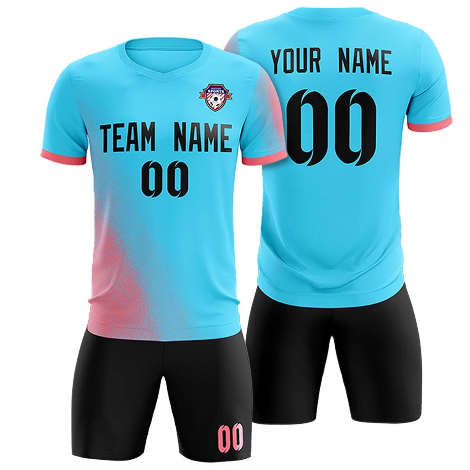 Custom Sky Blue Light Red Outdoor Sport Soccer Sets Jersey