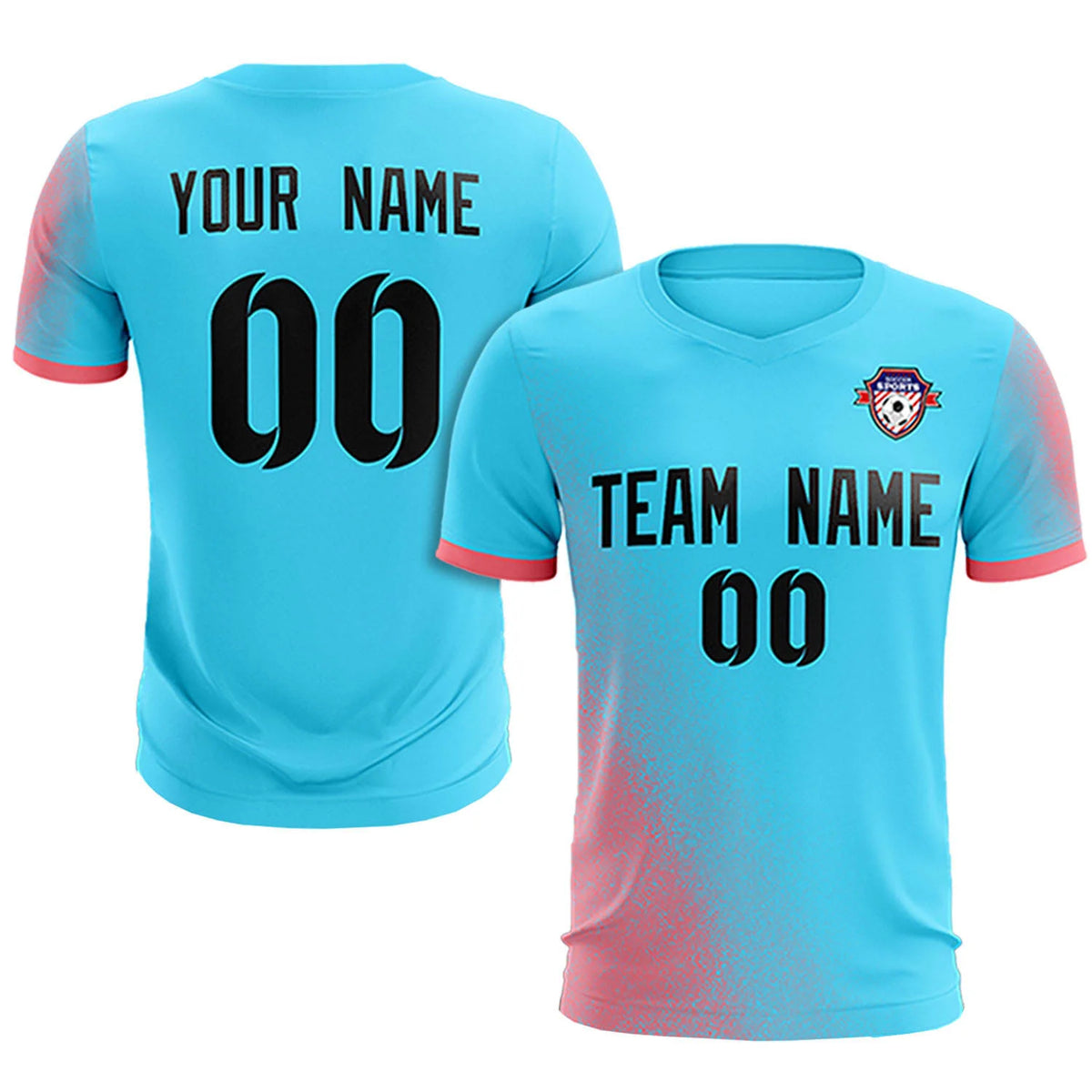 Custom Sky Blue Light Red Outdoor Sport Soccer Sets Jersey