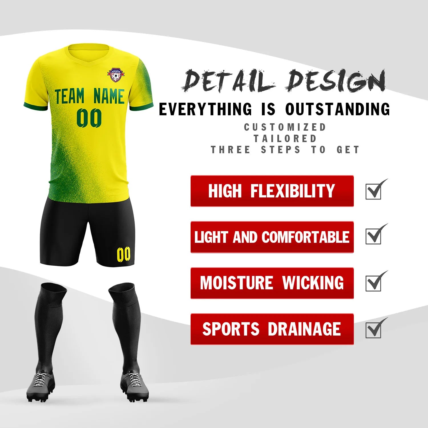 Custom Yellow Green Outdoor Sport Soccer Sets Jersey