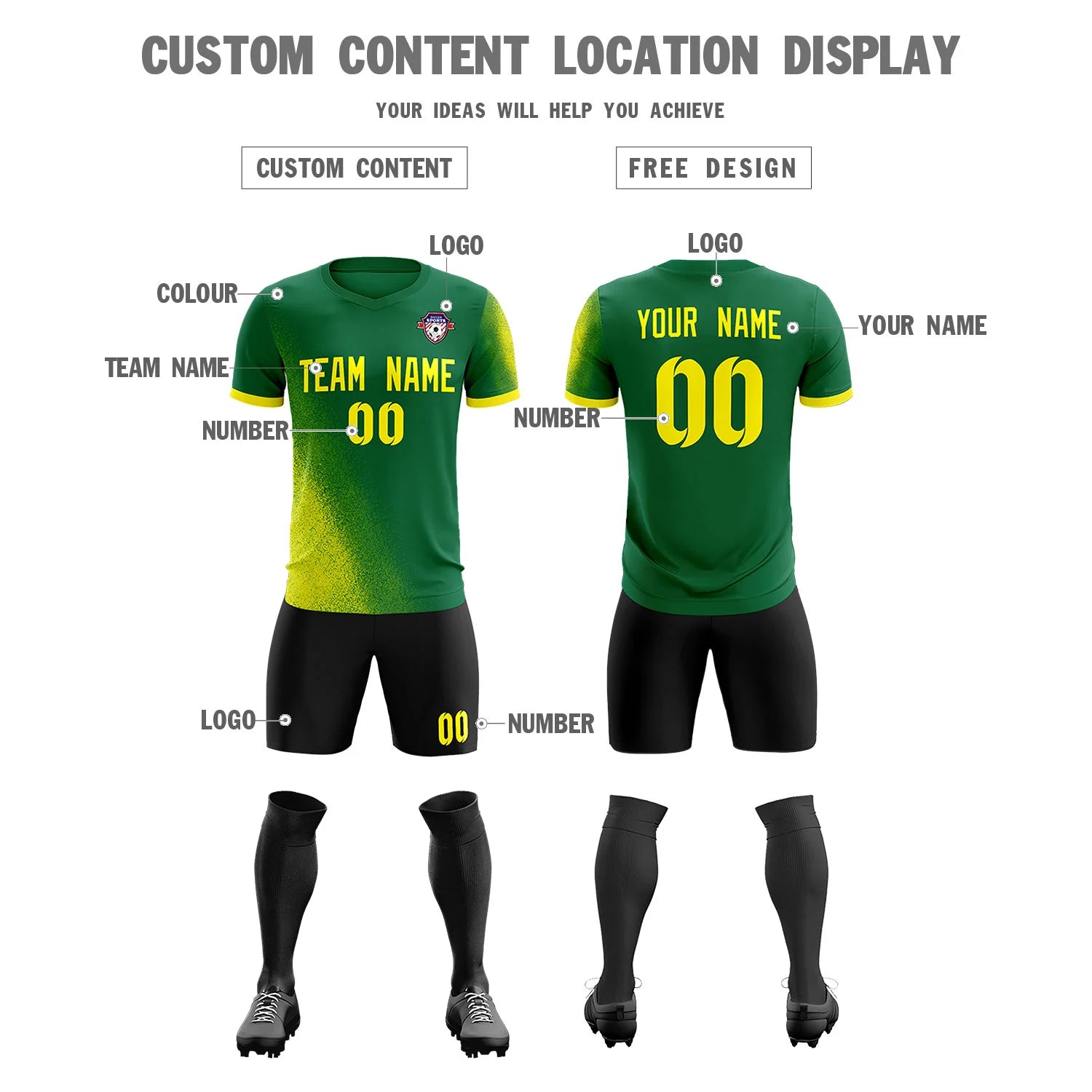 Custom Green Green Outdoor Sport Soccer Sets Jersey