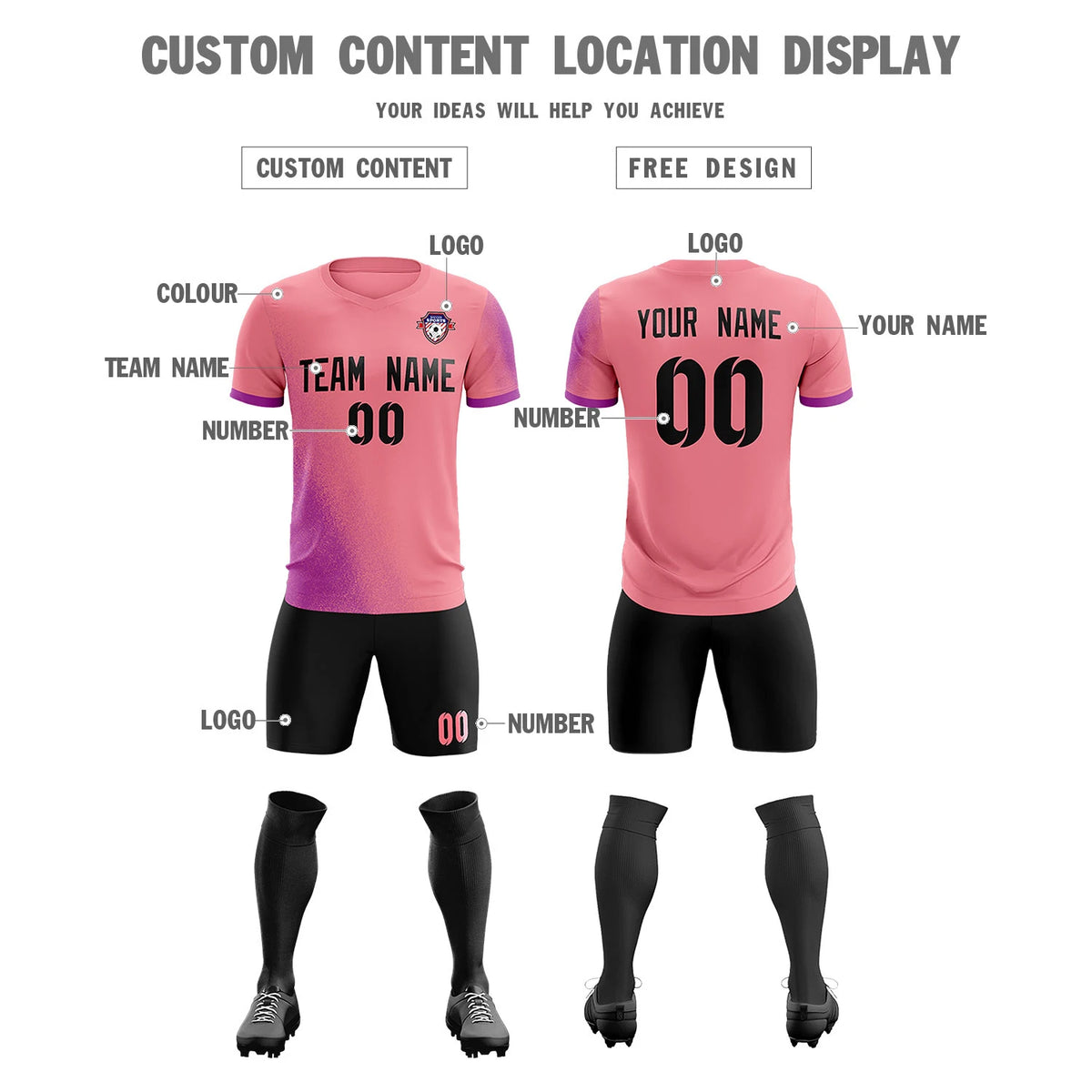 Custom Light Red Light Purple Outdoor Sport Soccer Sets Jersey