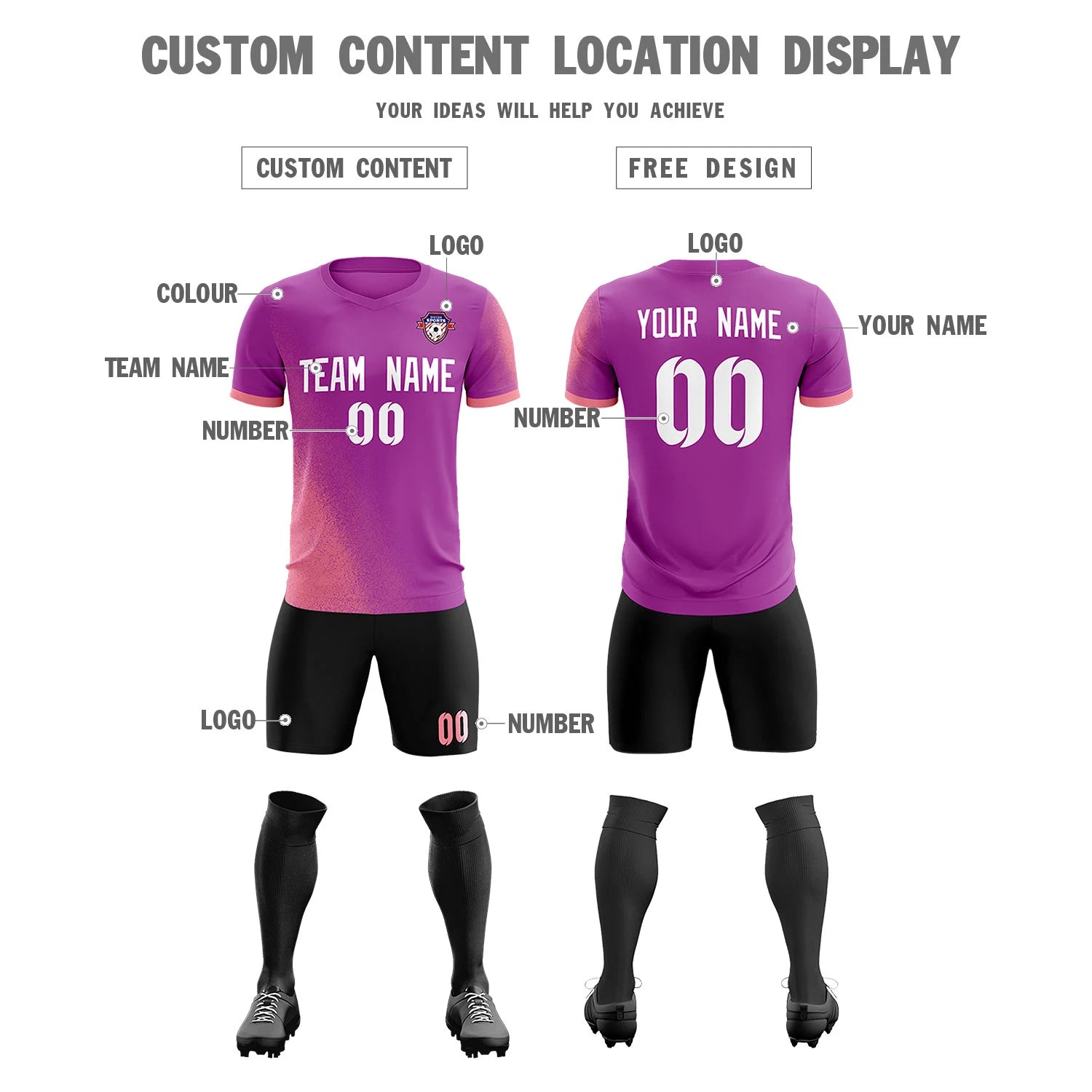 Custom Light Purple Light Red Outdoor Sport Soccer Sets Jersey