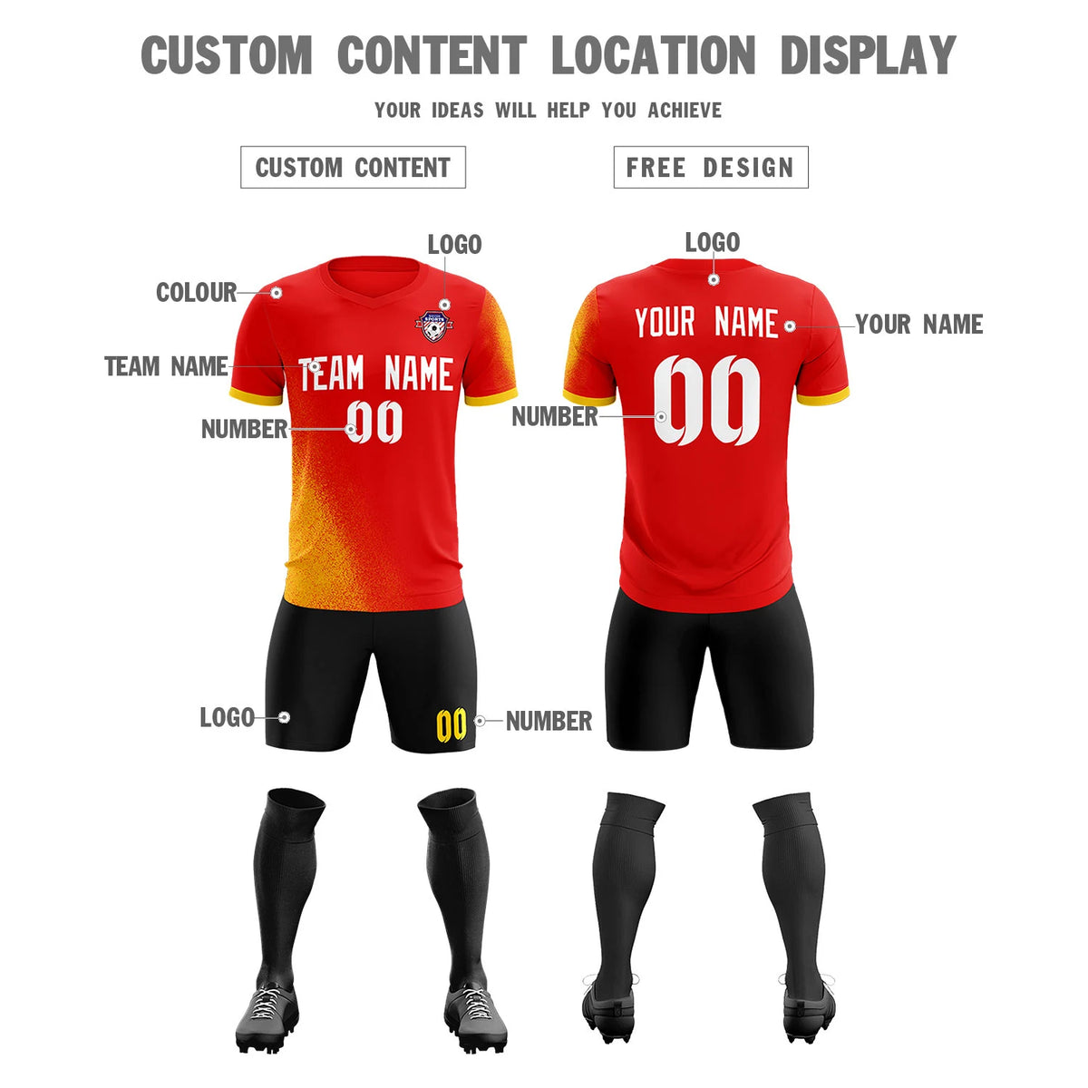 Custom Red Gold01 Outdoor Sport Soccer Sets Jersey