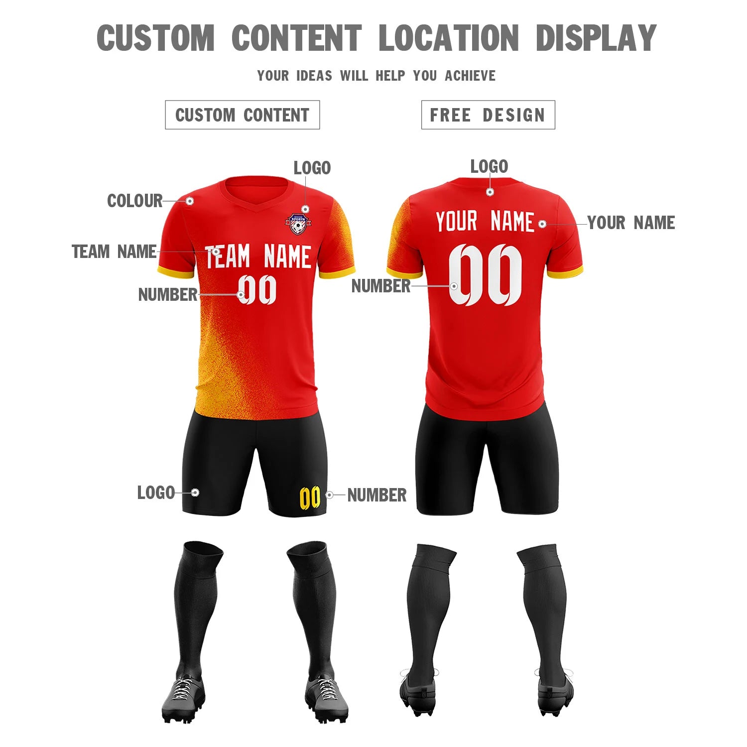 Custom Red Gold01 Outdoor Sport Soccer Sets Jersey
