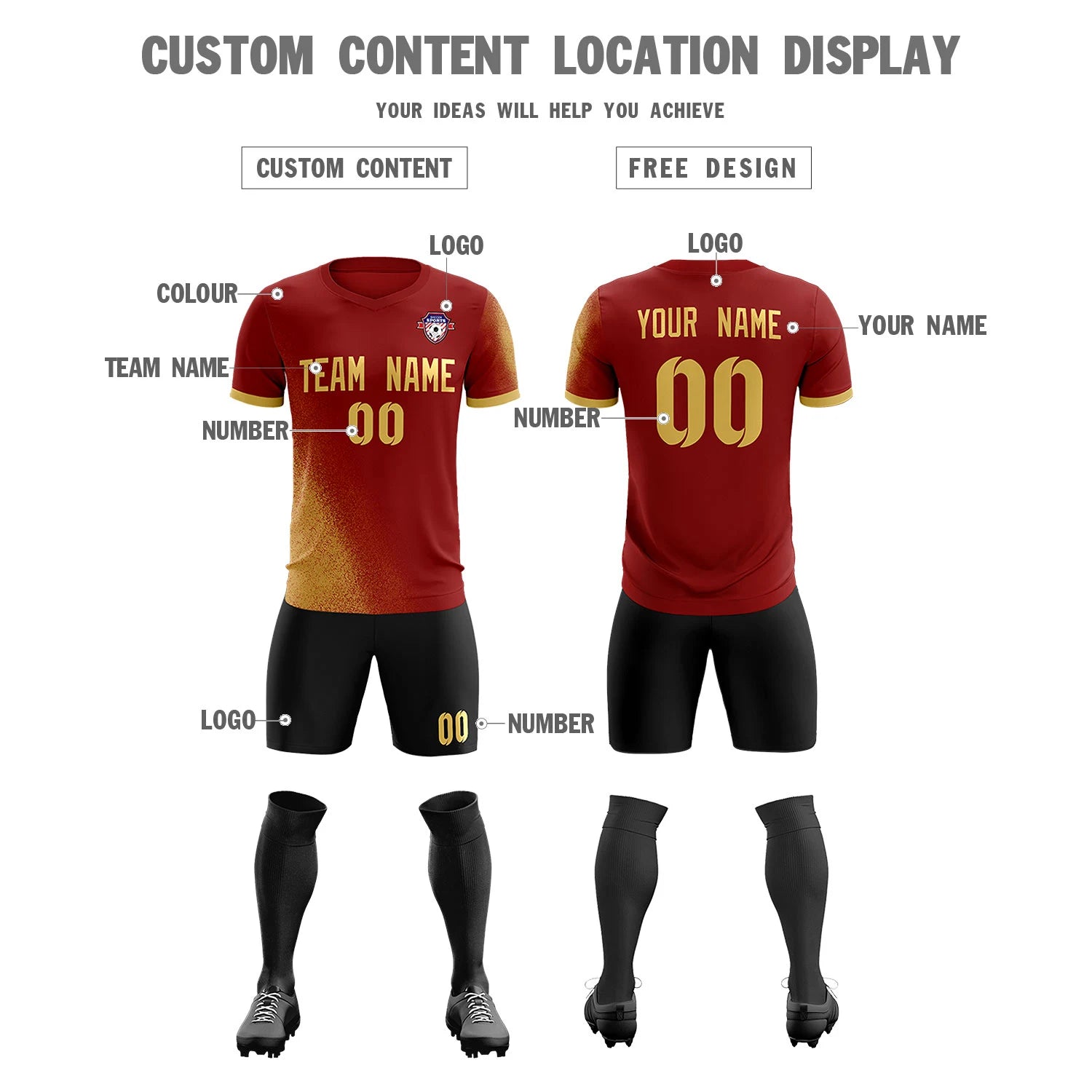 Custom Crimson Old Gold Outdoor Sport Soccer Sets Jersey