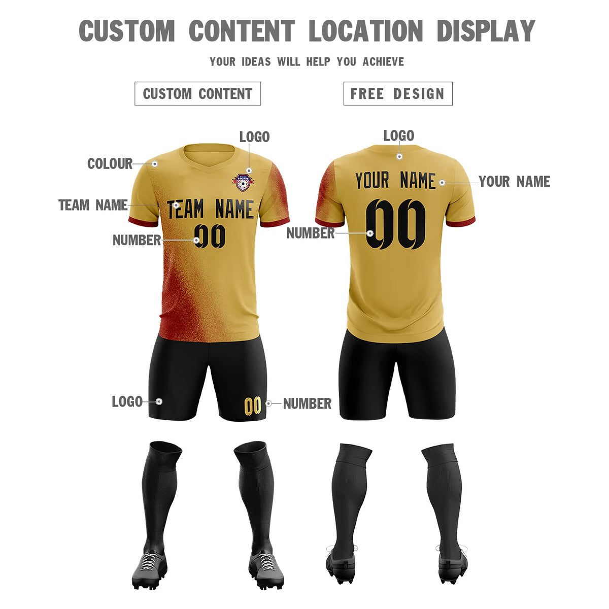 Custom Old Gold Crimson Outdoor Sport Soccer Sets Jersey