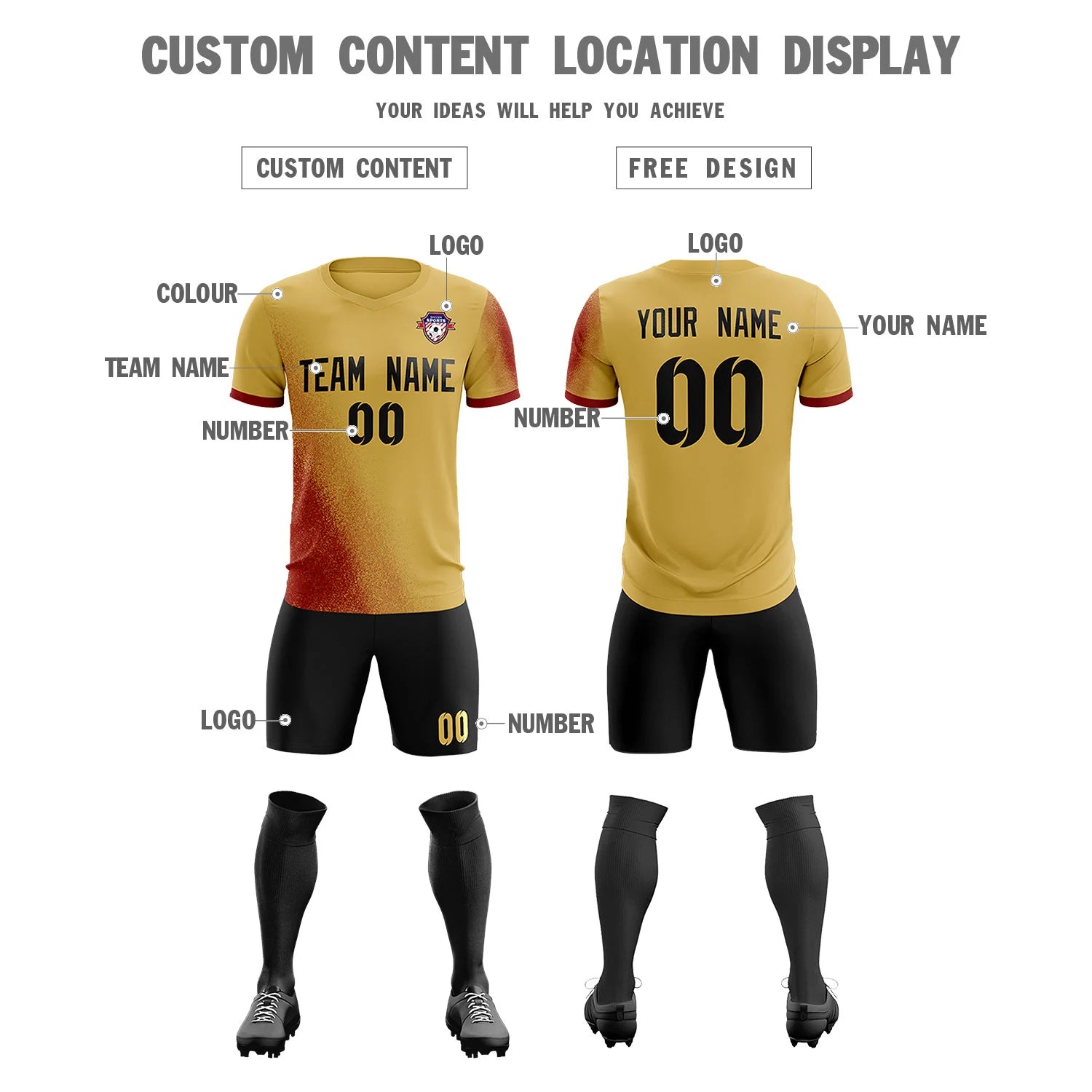 Custom Old Gold Crimson Outdoor Sport Soccer Sets Jersey