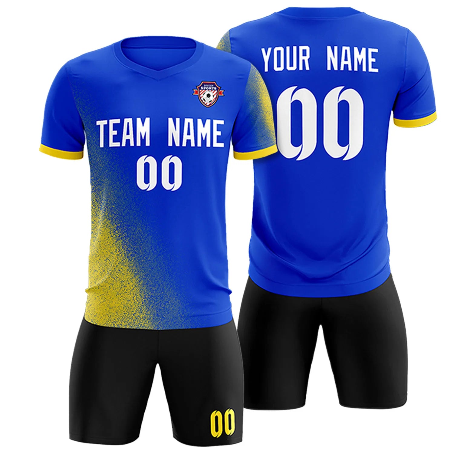 Custom Royal Blue Gold01 Outdoor Sport Soccer Sets Jersey
