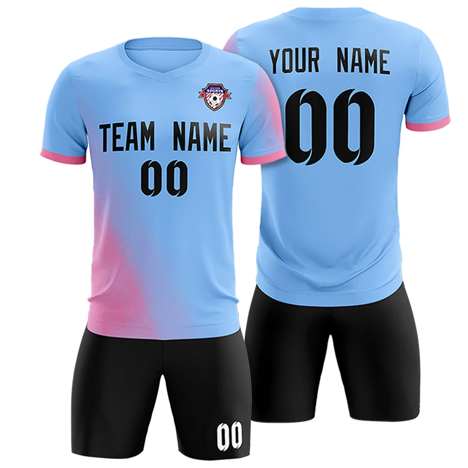 Custom Light Blue Pink Outdoor Sport Soccer Sets Jersey