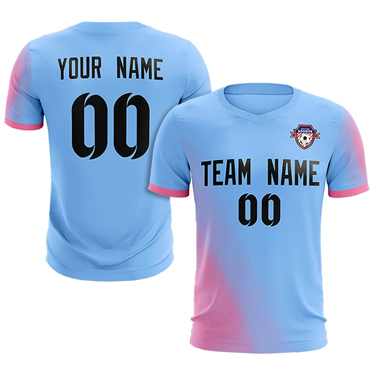 Custom Light Blue Pink Outdoor Sport Soccer Sets Jersey