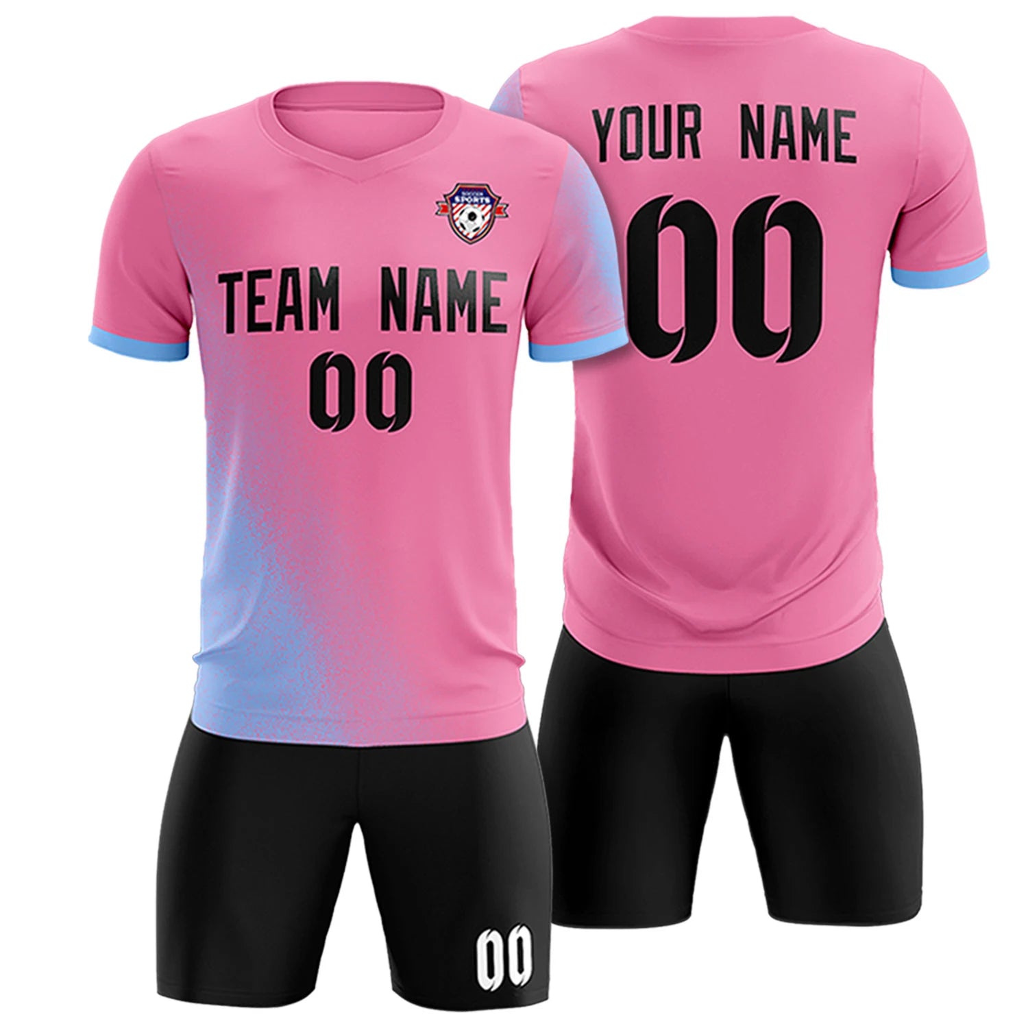 Custom Pink Light Blue Outdoor Sport Soccer Sets Jersey