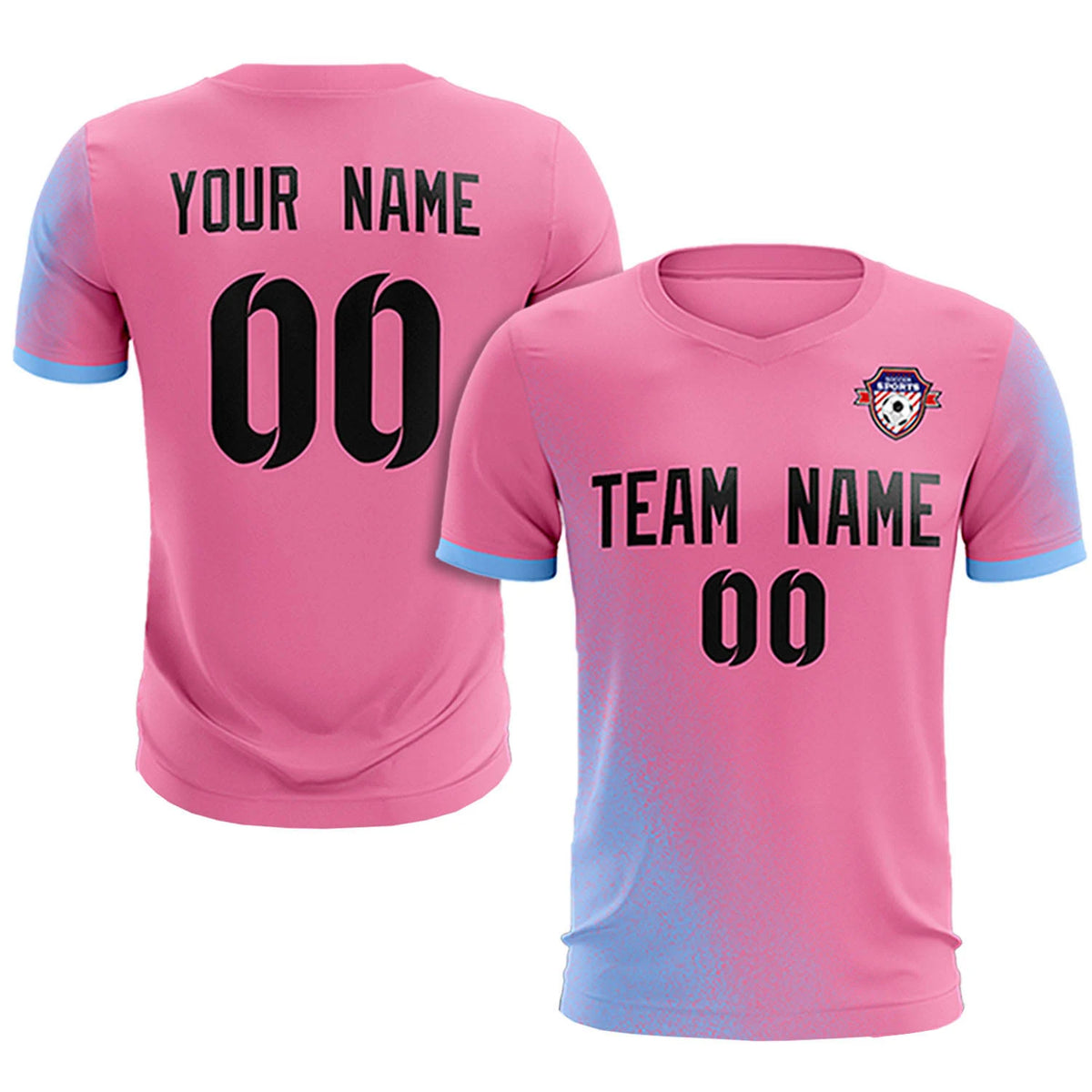 Custom Pink Light Blue Outdoor Sport Soccer Sets Jersey