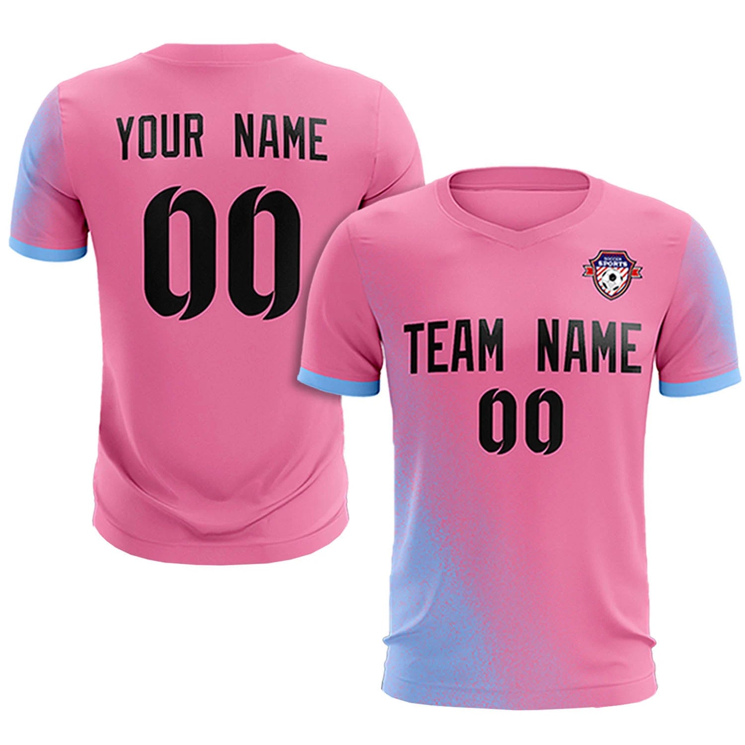 Custom Pink Light Blue Outdoor Sport Soccer Sets Jersey