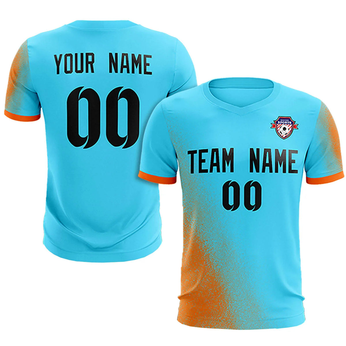 Custom Sky Blue Orange Outdoor Sport Soccer Sets Jersey
