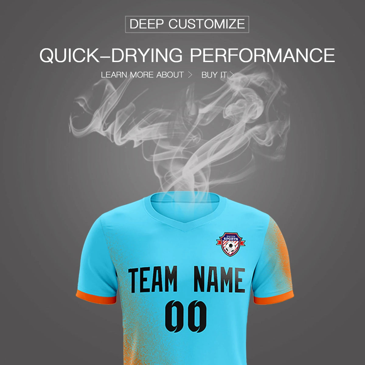 Custom Sky Blue Orange Outdoor Sport Soccer Sets Jersey