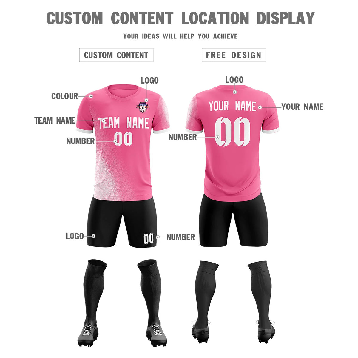 Custom Pink White Outdoor Sport Soccer Sets Jersey