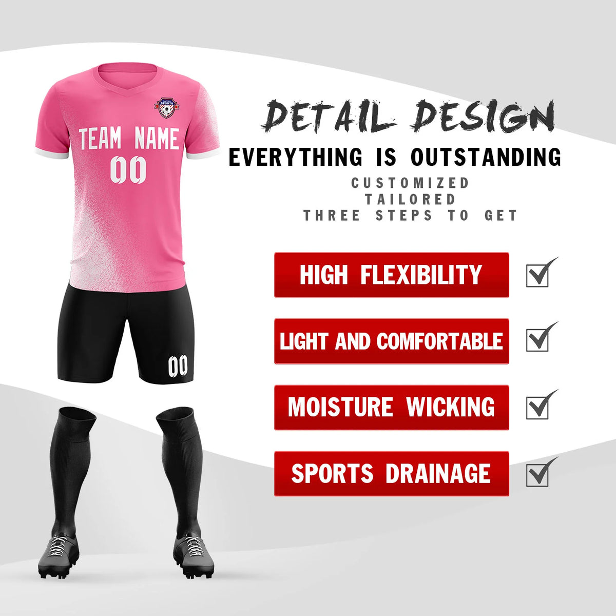 Custom Pink White Outdoor Sport Soccer Sets Jersey
