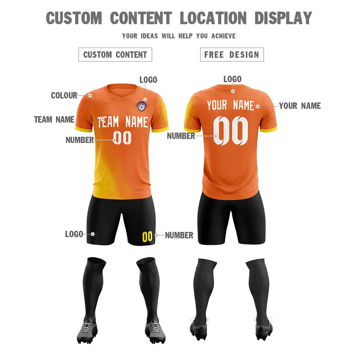 Custom Orange Gold01 Outdoor Sport Soccer Sets Jersey