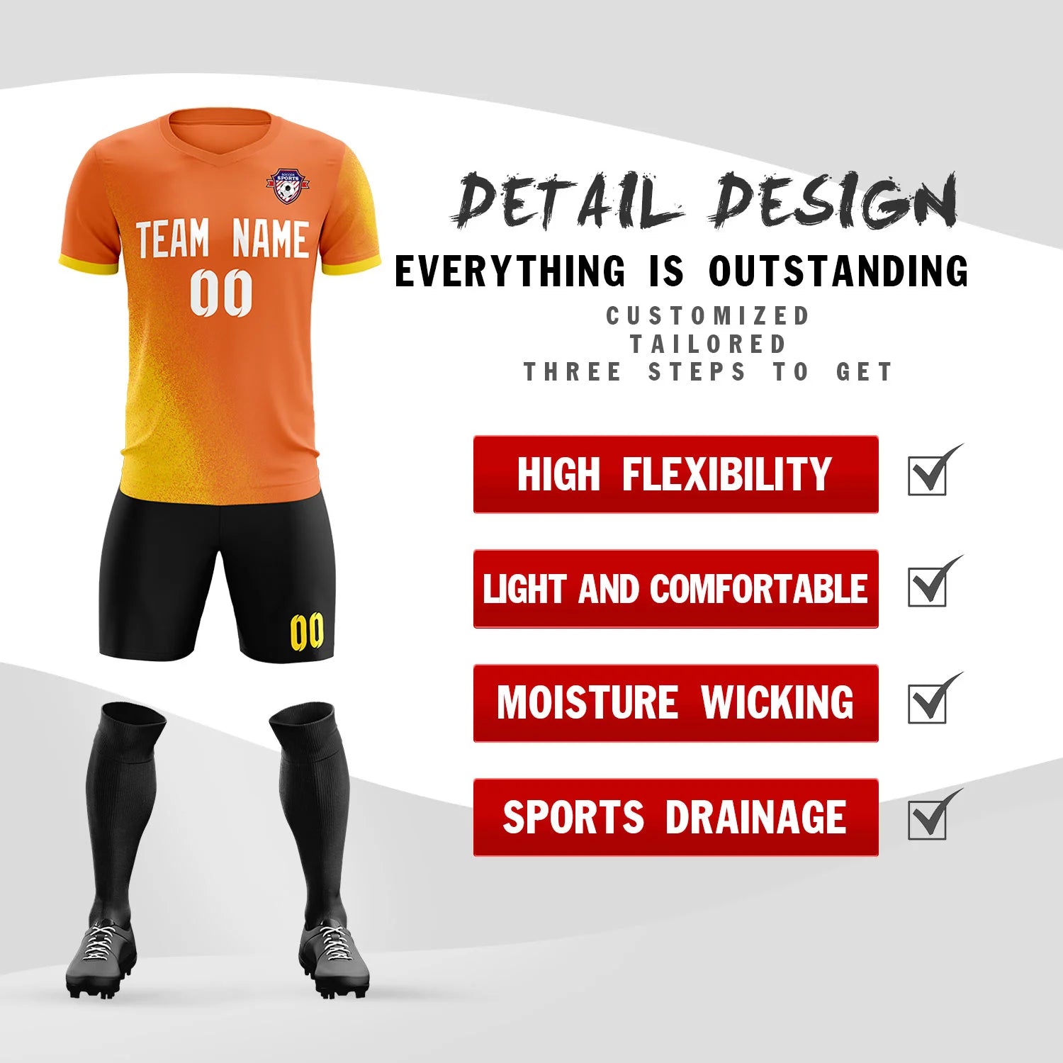 Custom Orange Gold01 Outdoor Sport Soccer Sets Jersey