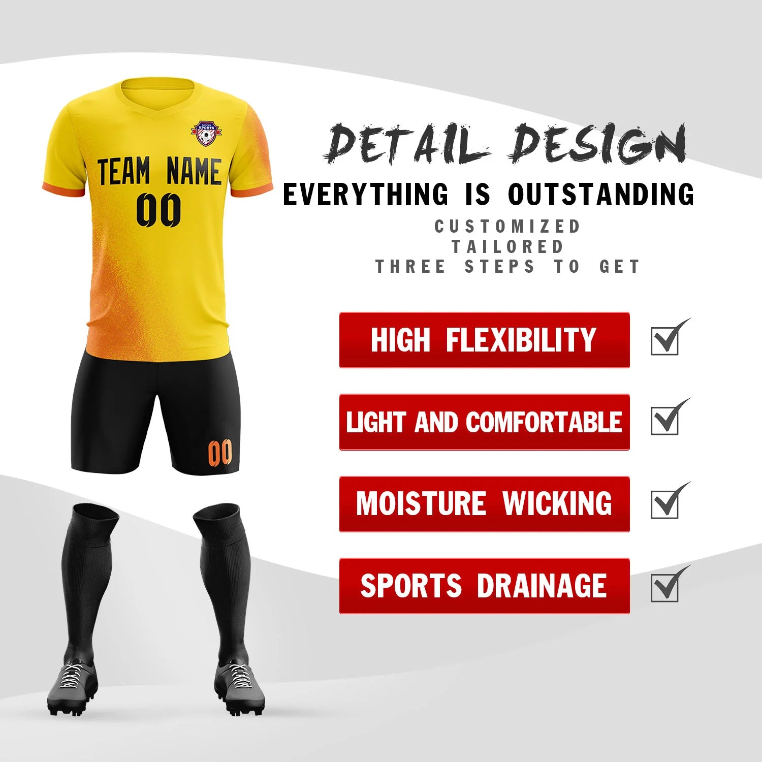 Custom Gold01 Orange Outdoor Sport Soccer Sets Jersey