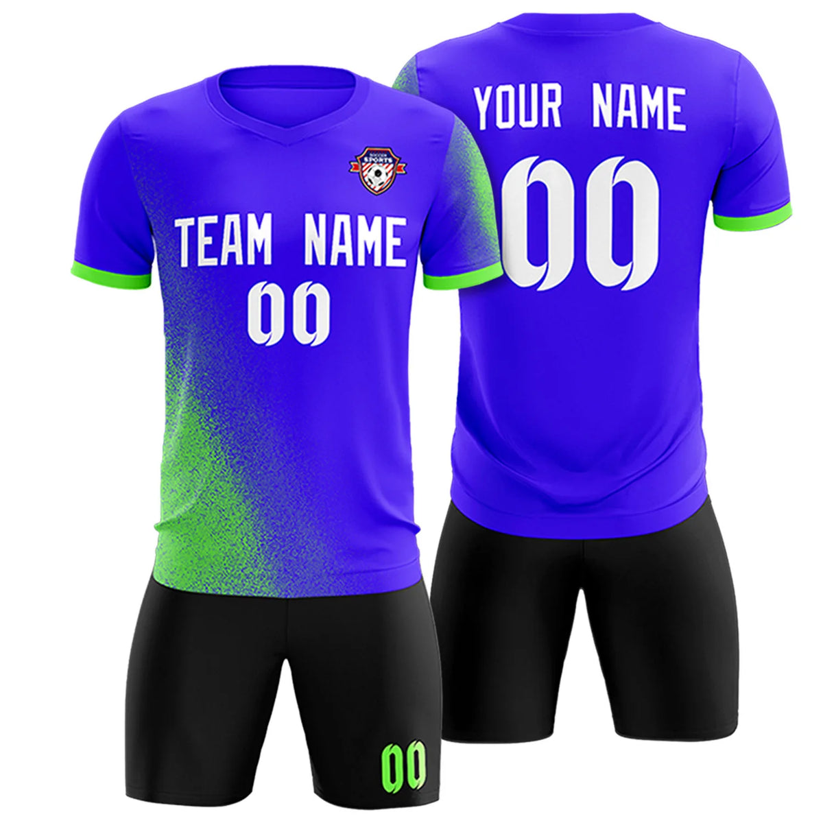 Custom Royal Blue Neon Green Outdoor Sport Soccer Sets Jersey