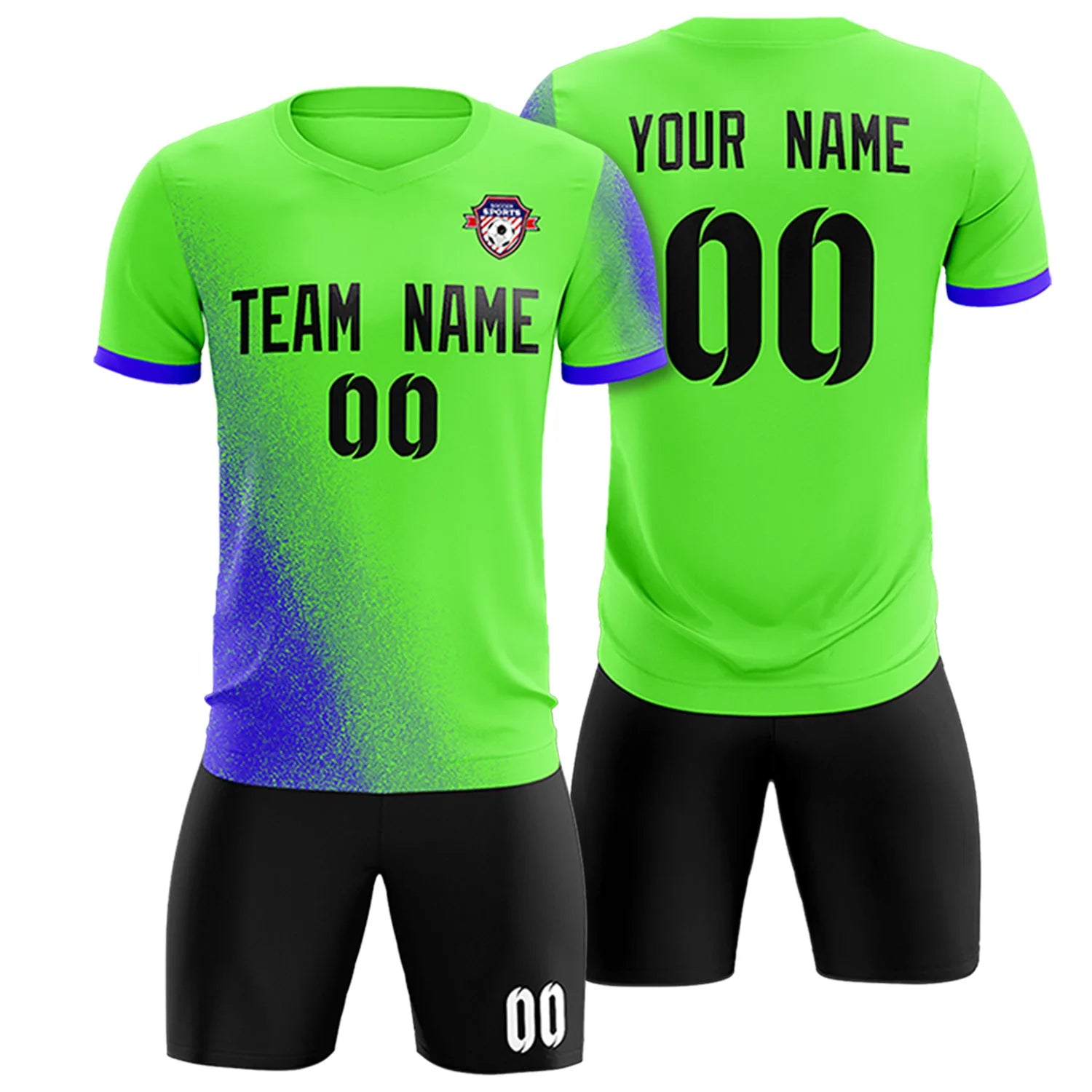 Custom Neon Green Royal Blue Outdoor Sport Soccer Sets Jersey