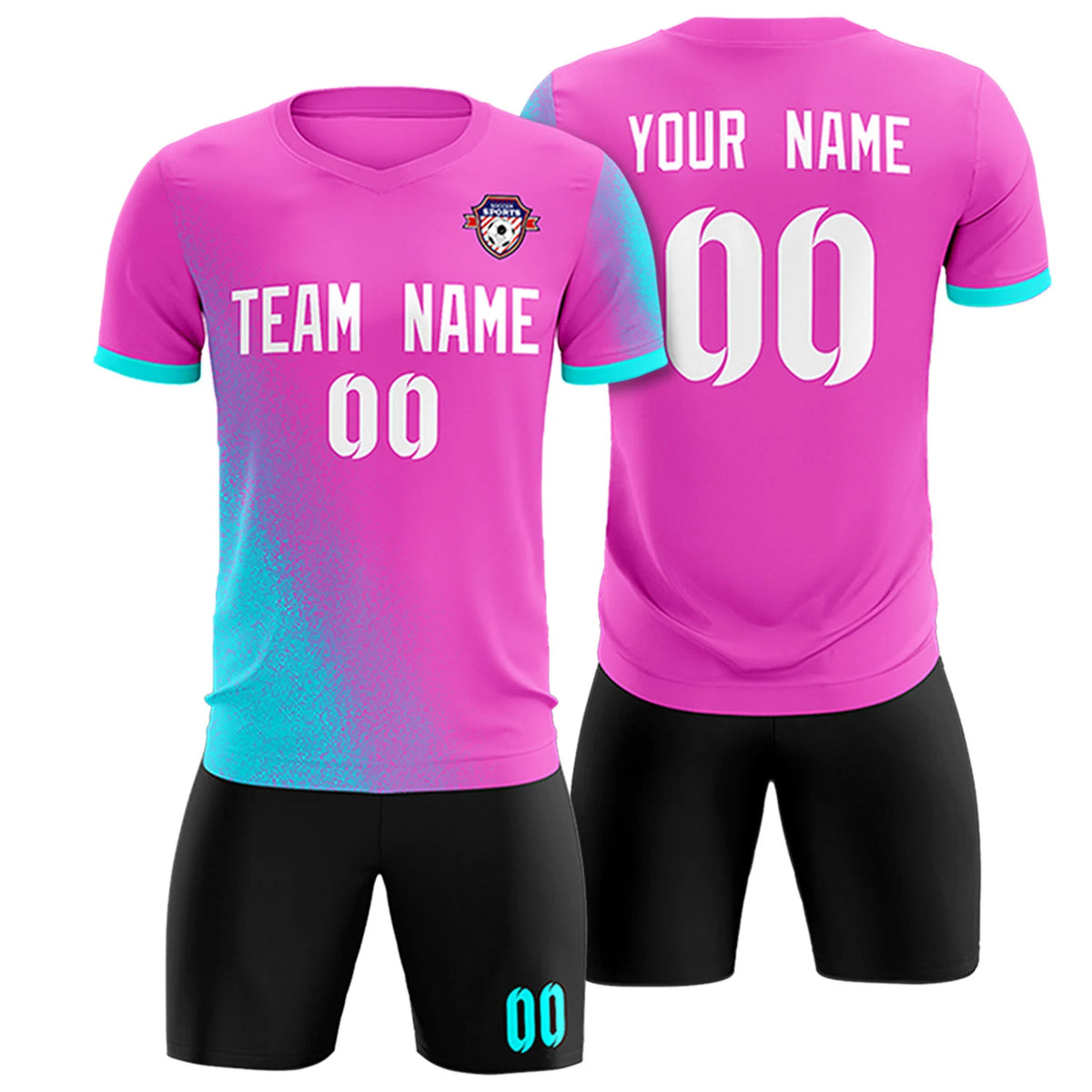 Custom Pink Sky Blue Outdoor Sport Soccer Sets Jersey