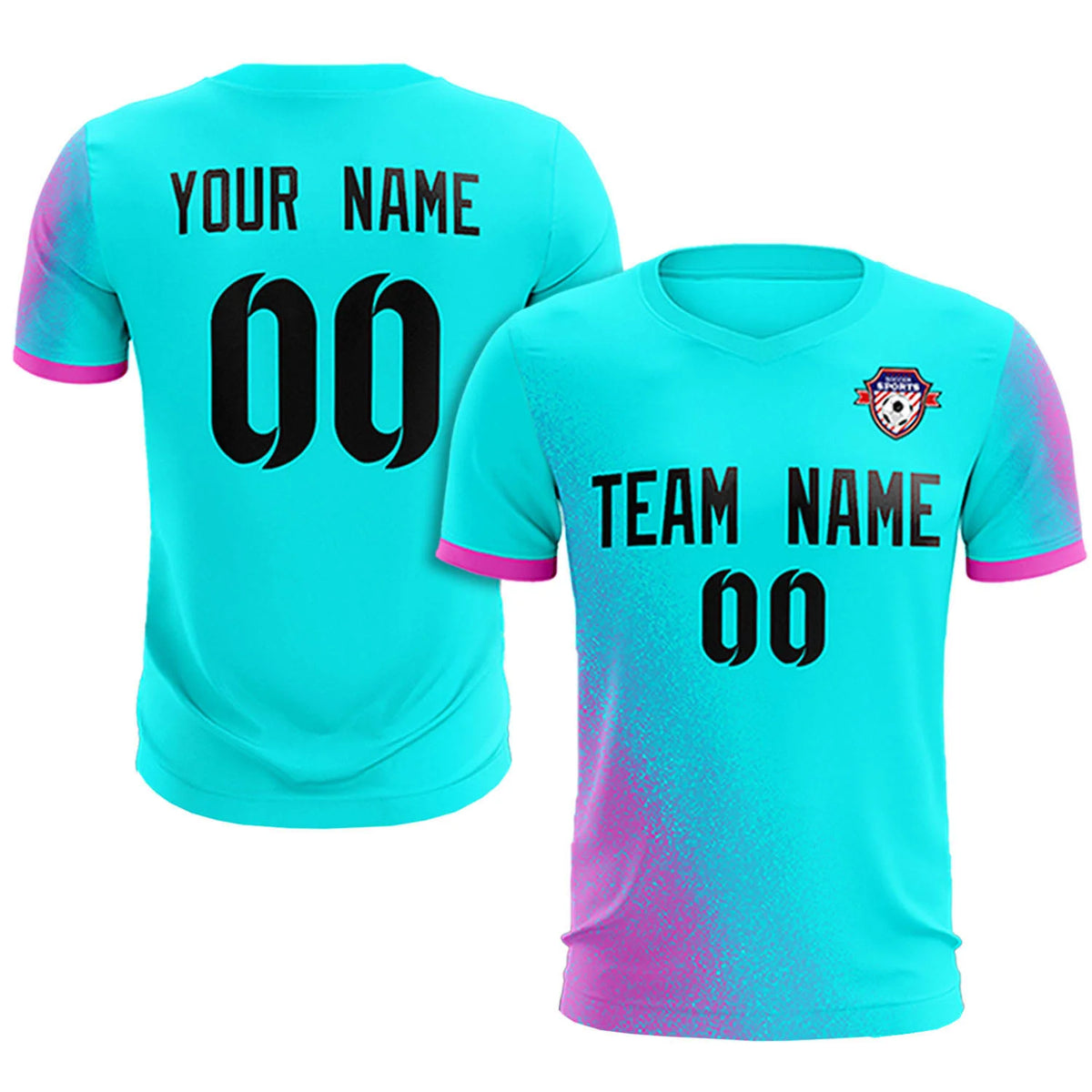 Custom Sky Blue Pink Outdoor Sport Soccer Sets Jersey