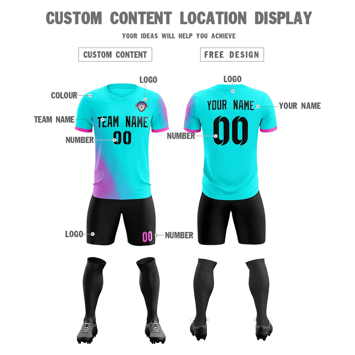 Custom Sky Blue Pink Outdoor Sport Soccer Sets Jersey