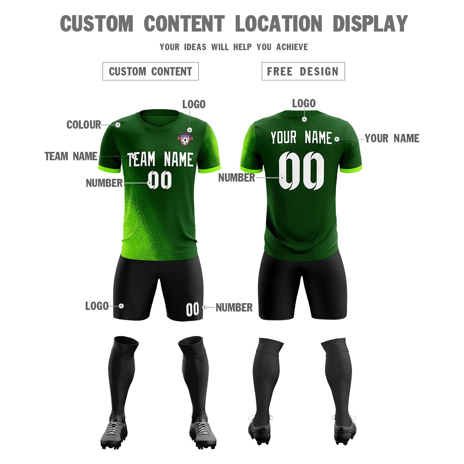 Custom Green Neon Green Outdoor Sport Soccer Sets Jersey