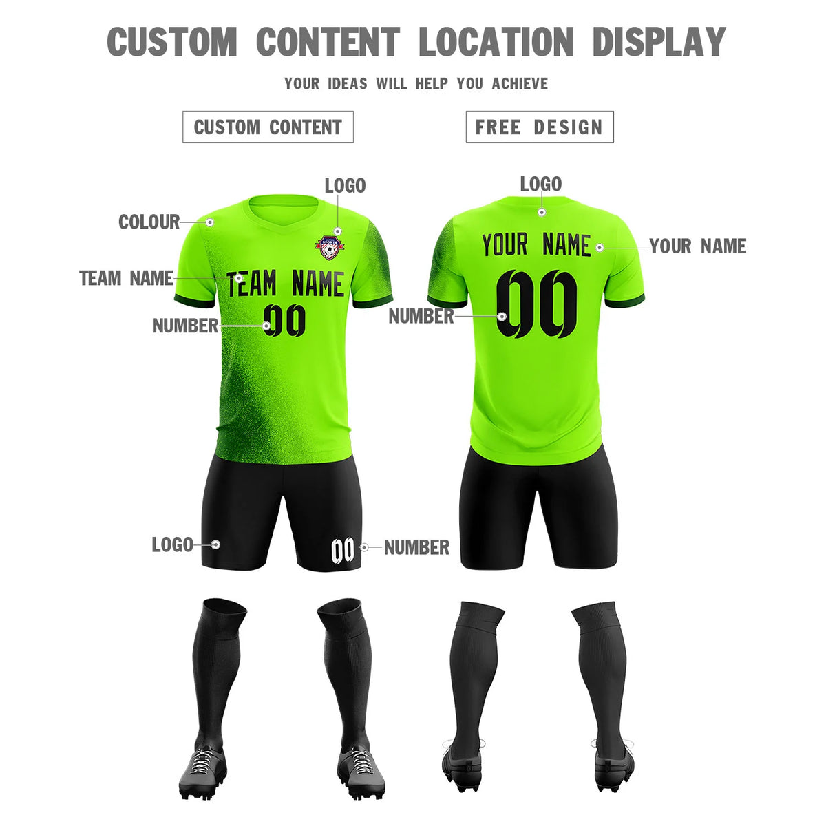 Custom Neon Green Green Outdoor Sport Soccer Sets Jersey