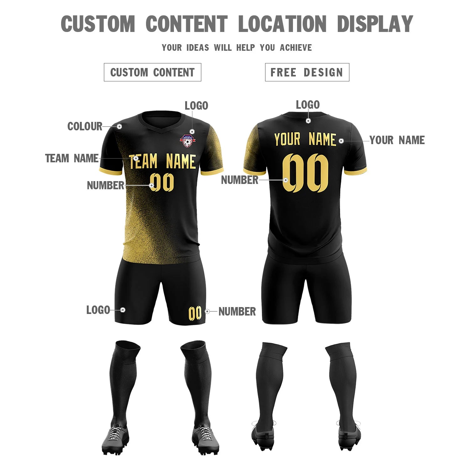 Custom Black Khaki Outdoor Sport Soccer Sets Jersey