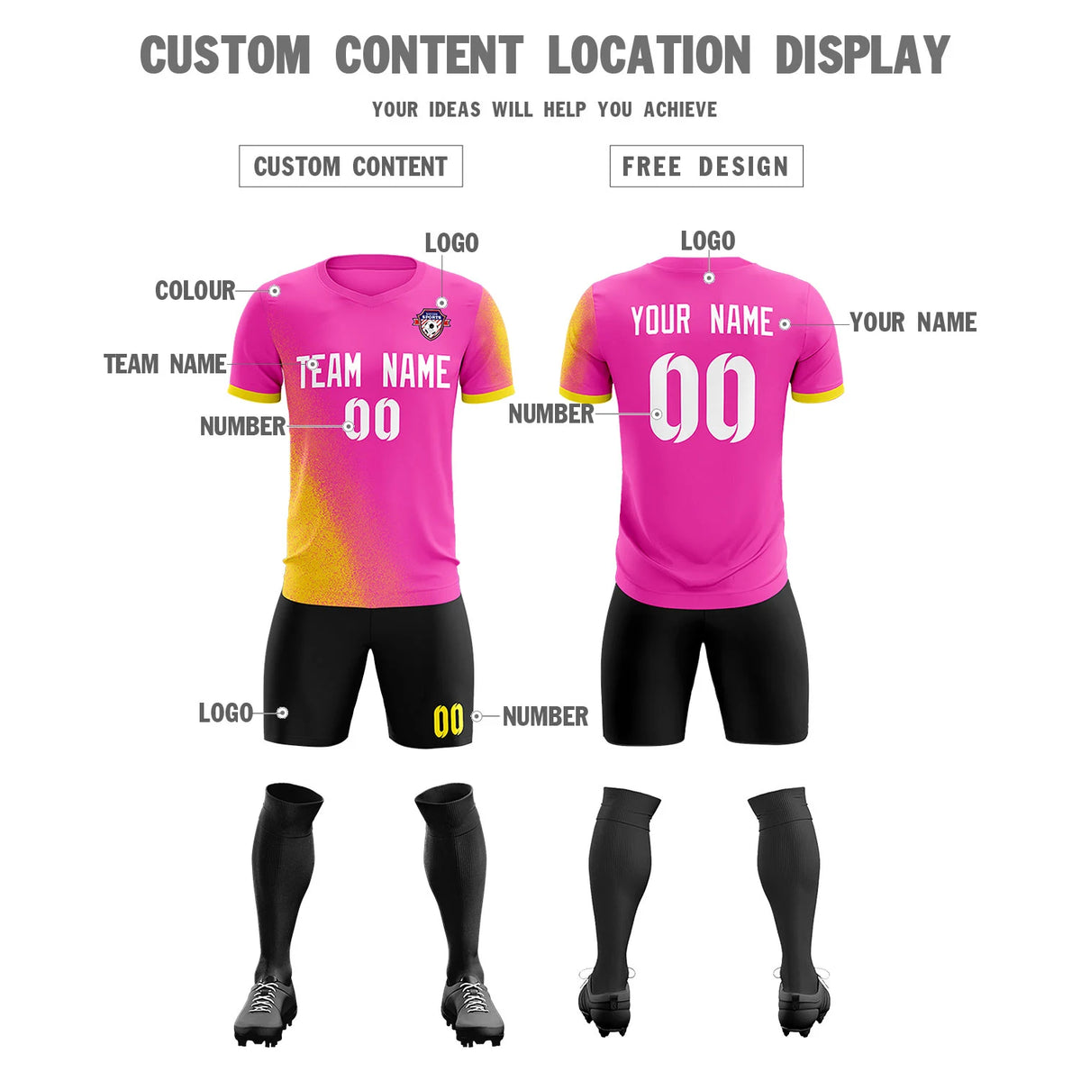 Custom Pink Gold01 Outdoor Sport Soccer Sets Jersey