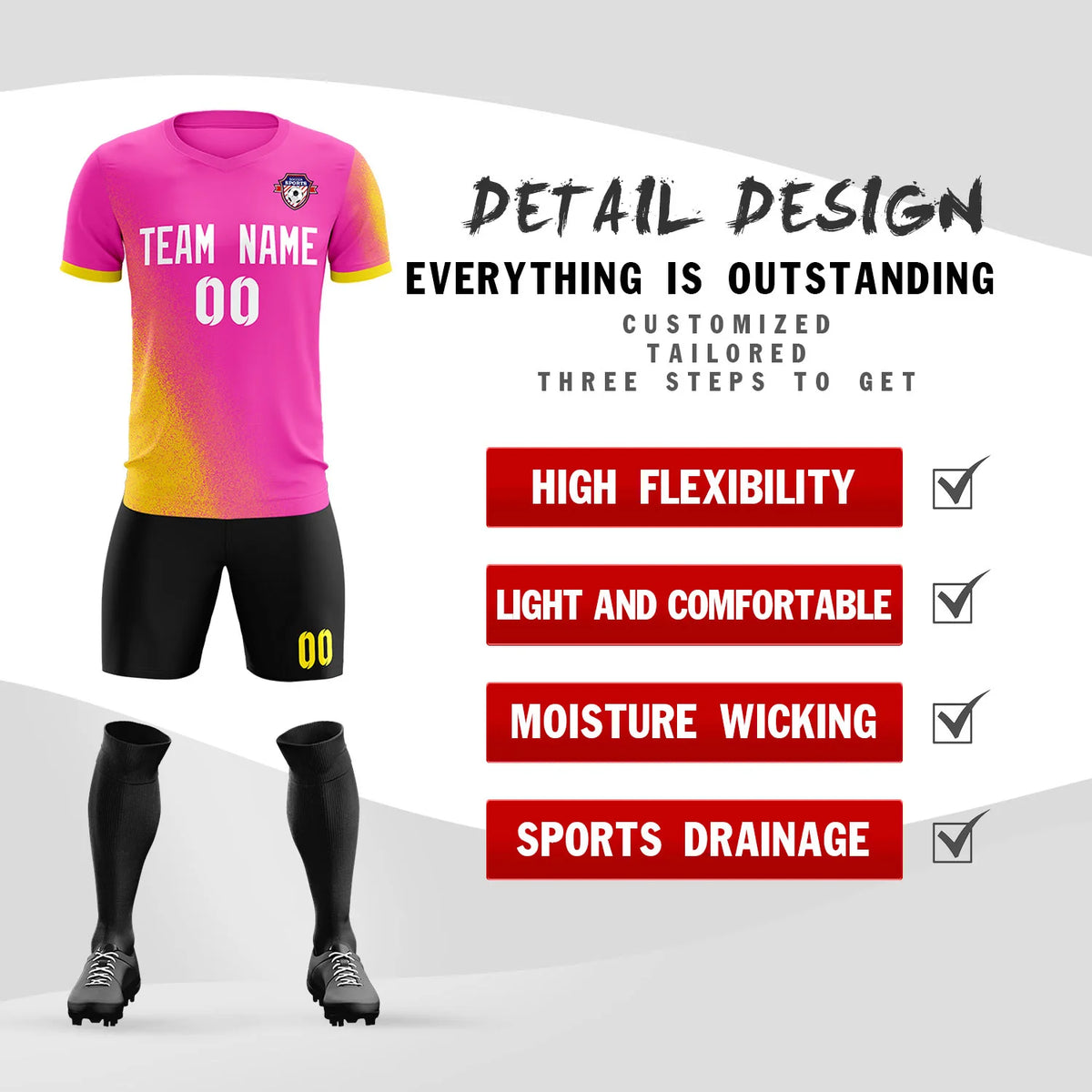 Custom Pink Gold01 Outdoor Sport Soccer Sets Jersey